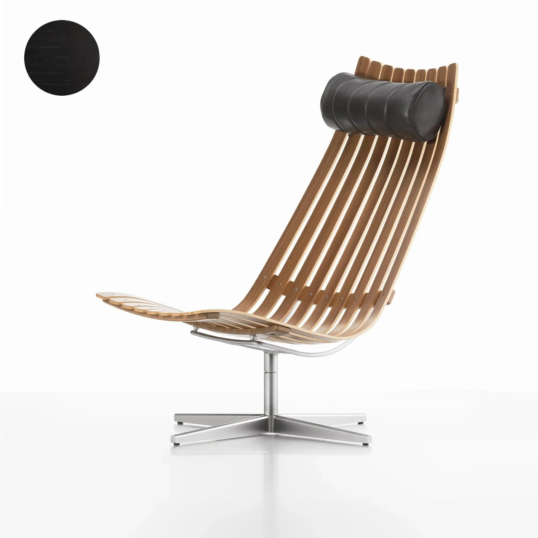 High-Back Swivel Lounge Chair - Black, Oak