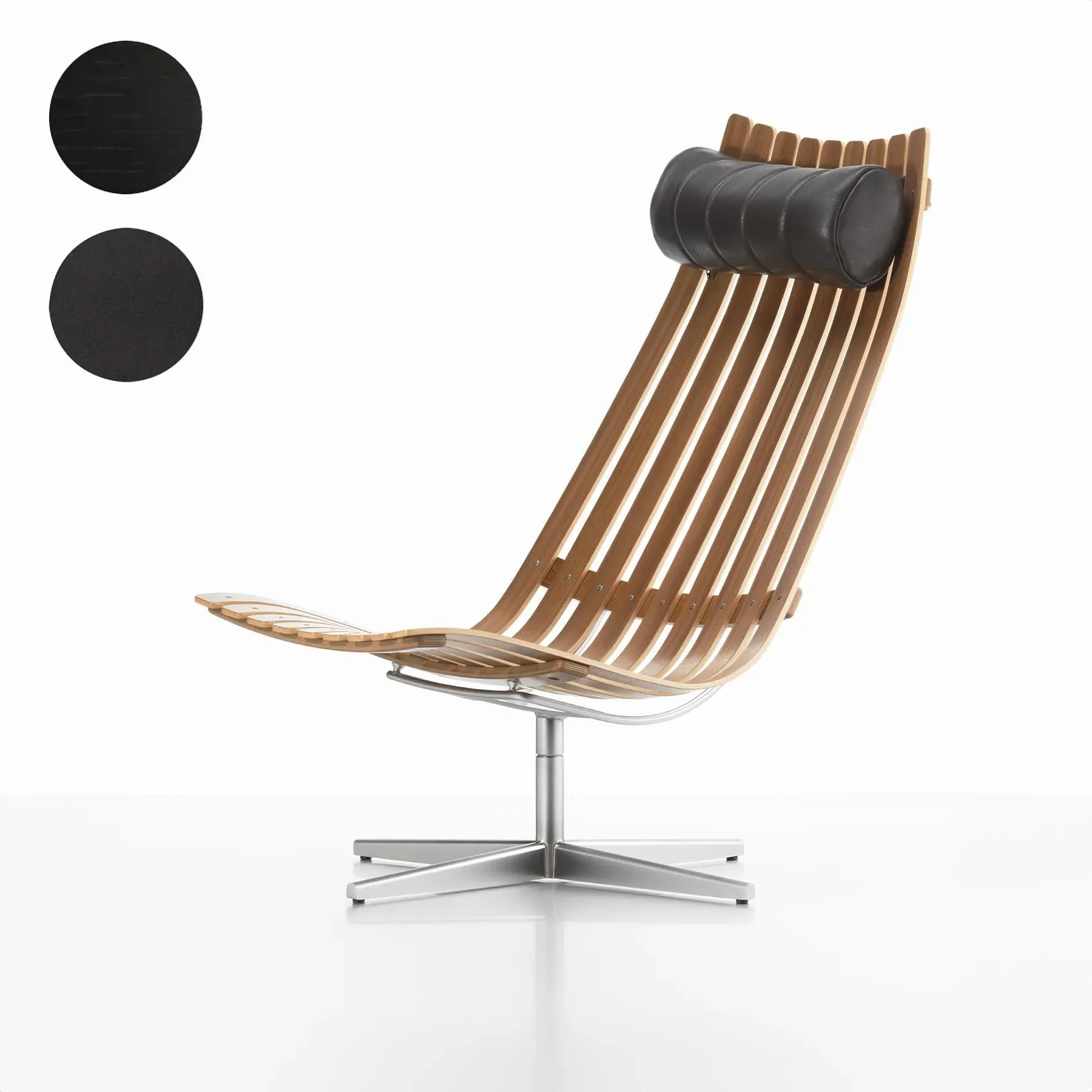 High-Back Swivel Lounge Chair - Black, Veneer