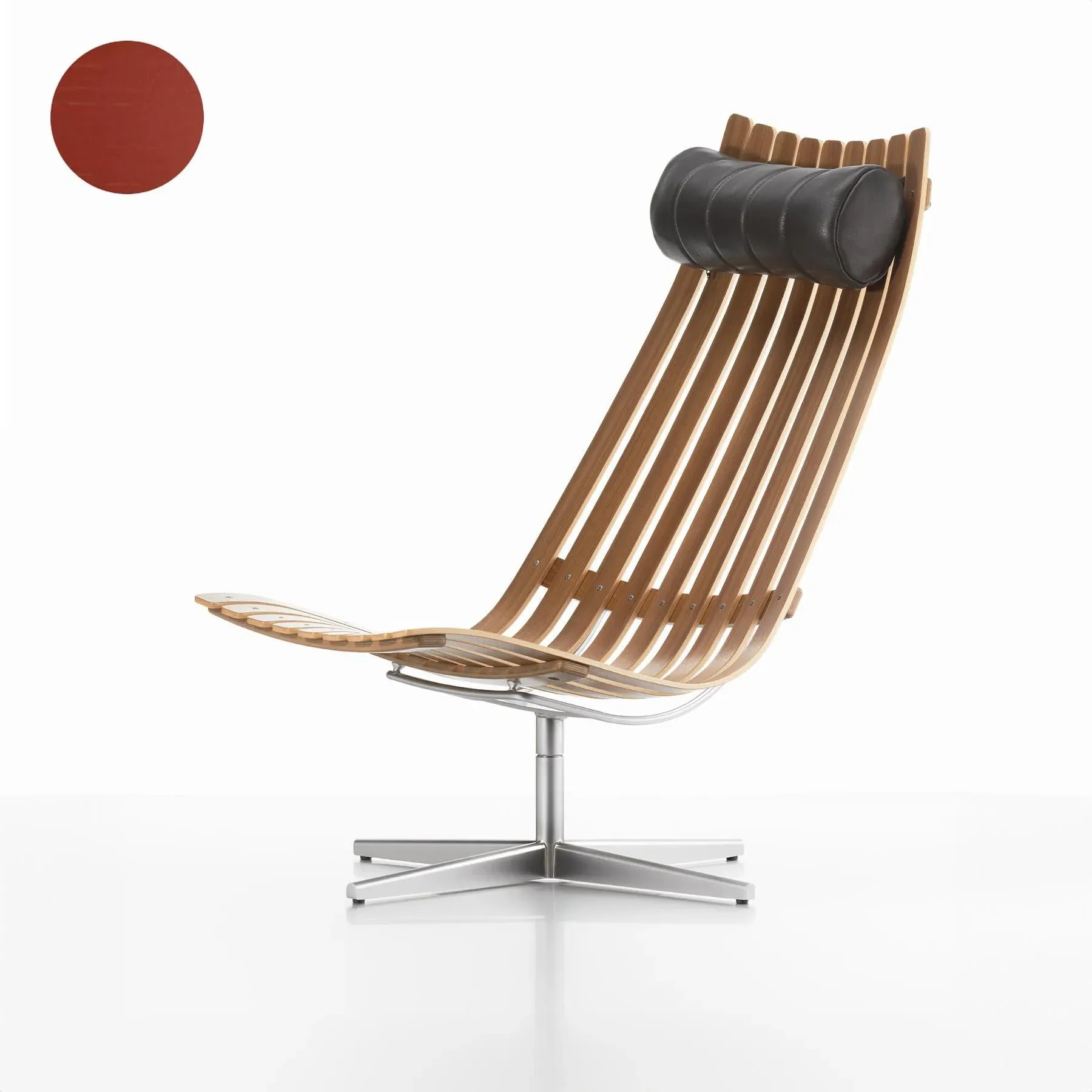 High-Back Swivel Lounge Chair - Oak, Veneer