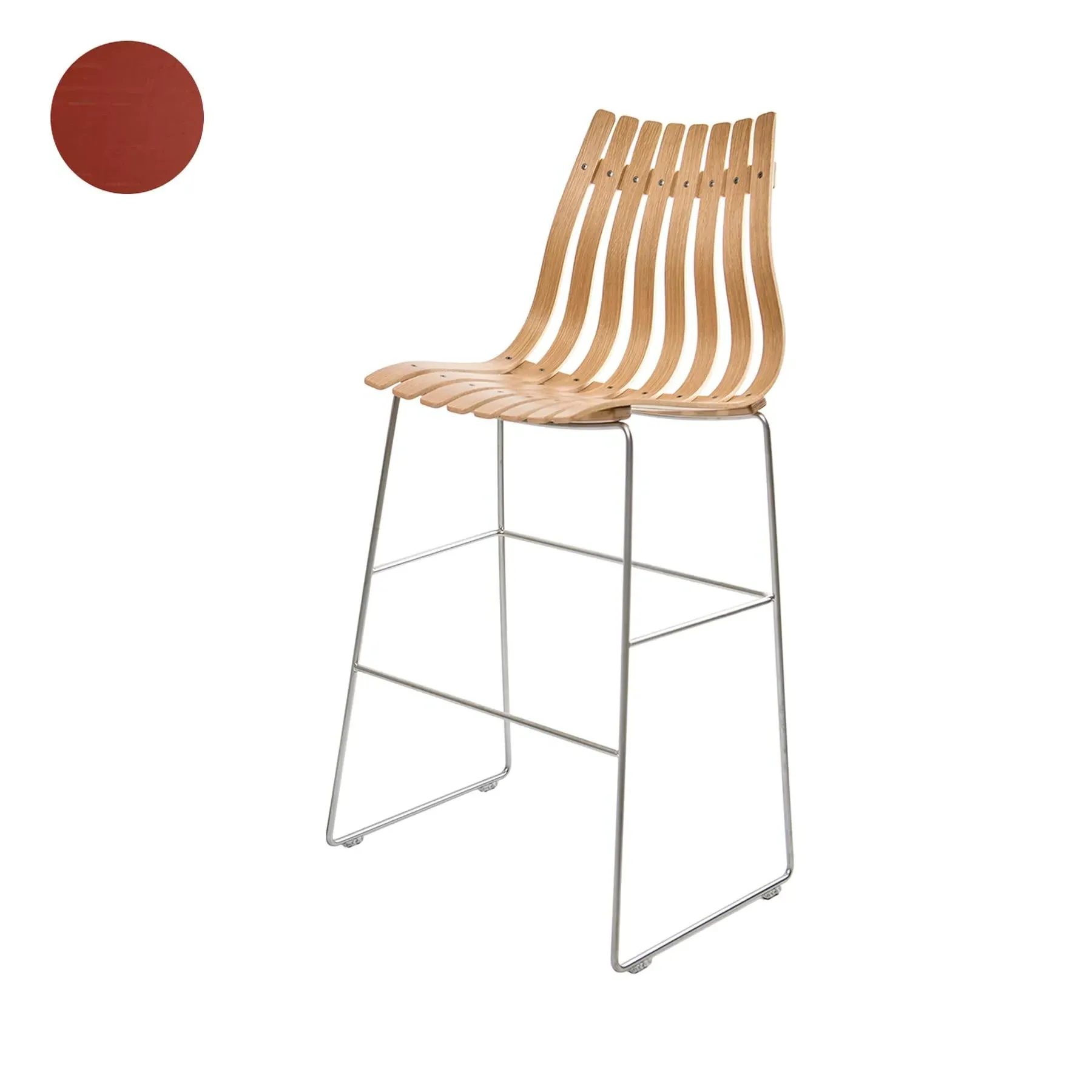 High Bar Stool with Back Support - Red, Wood