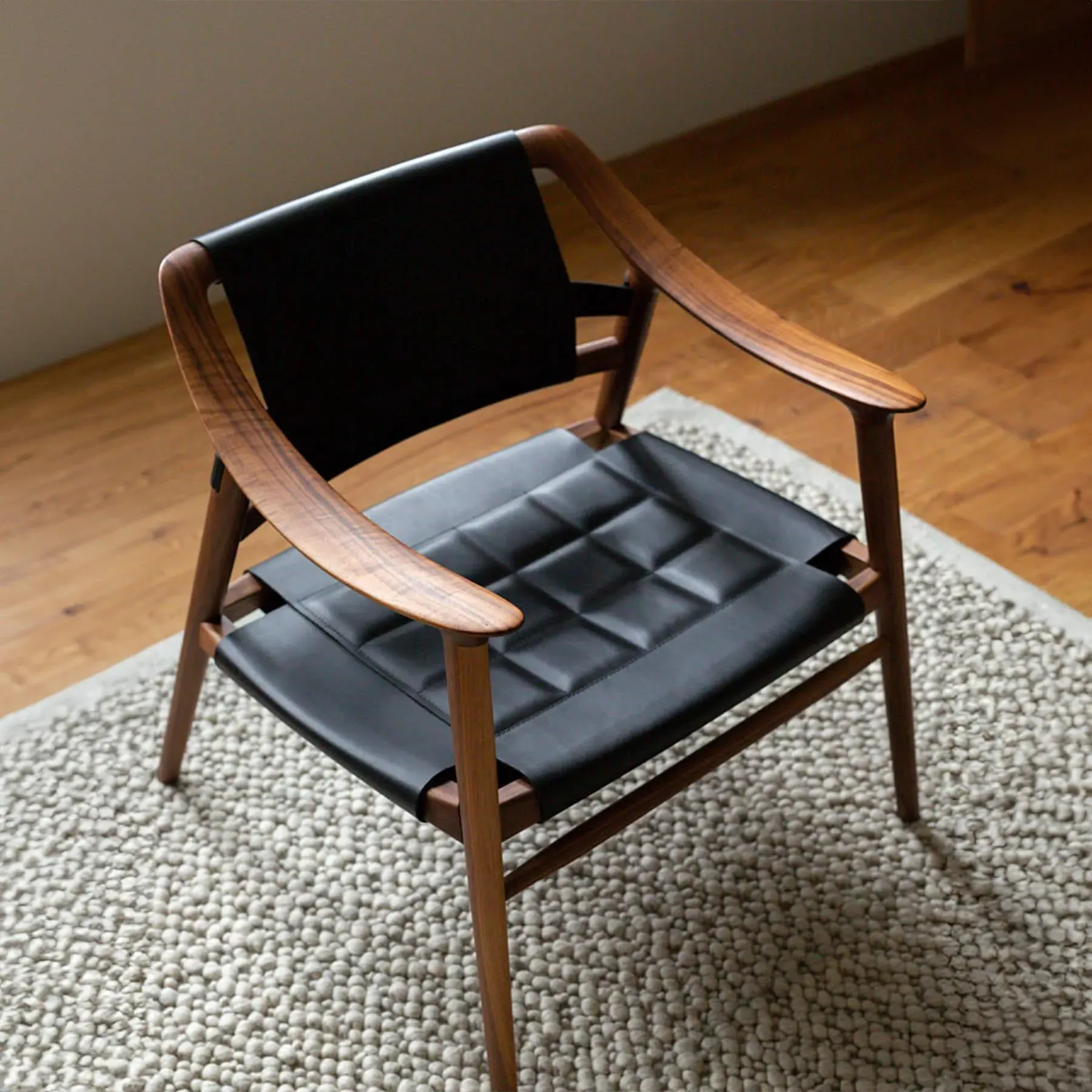 Lounge Chair with Leather Seat - Black, Walnut