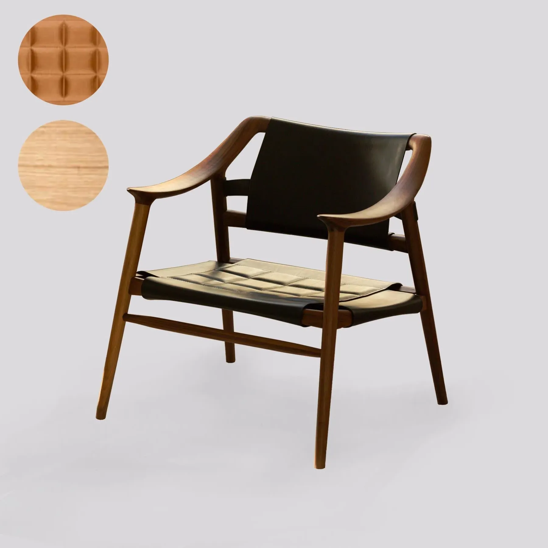 Lounge Chair with Leather Seat - Black, Walnut