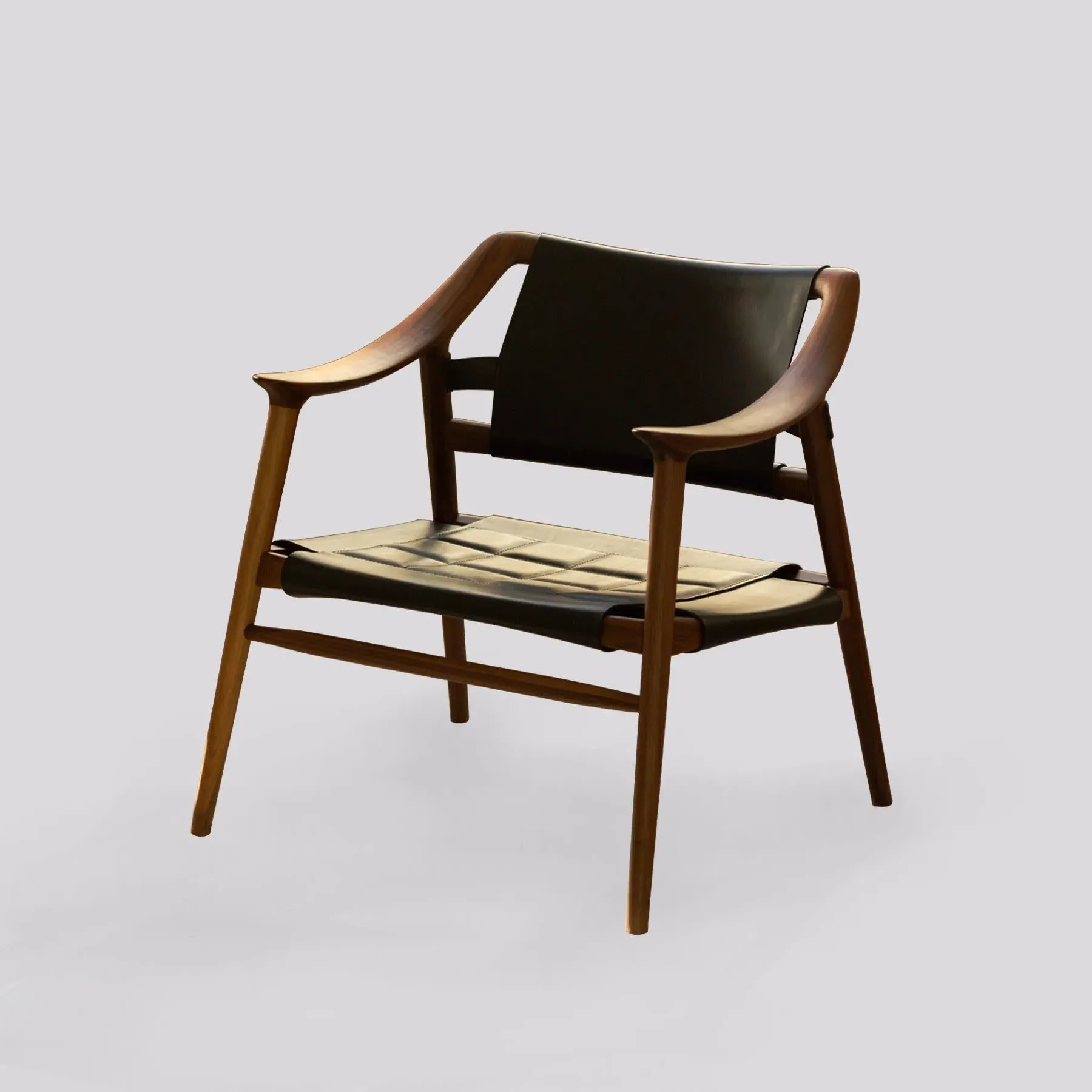 Lounge Chair with Leather Seat - Black, Walnut