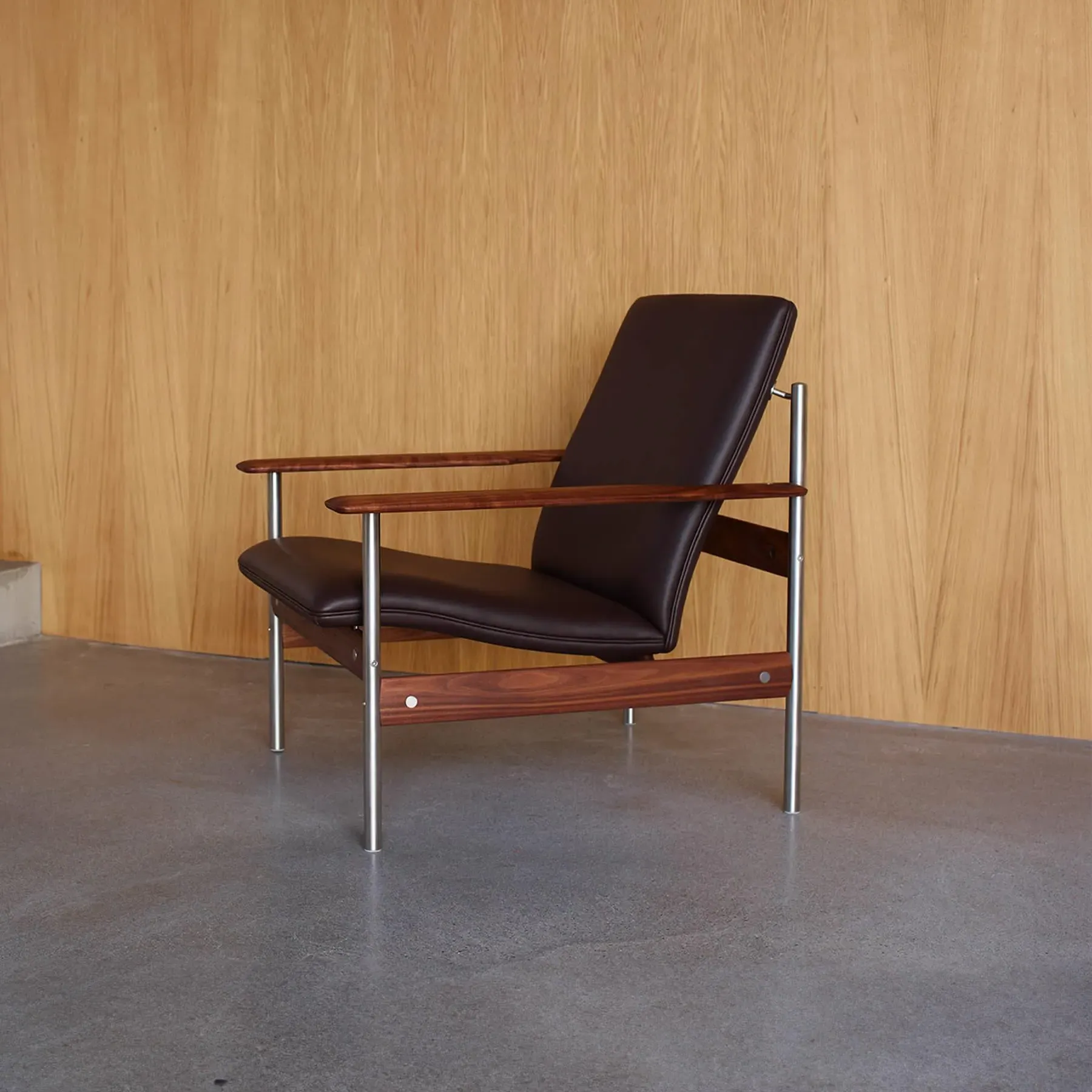 Lounge Chair with Steel Base - Black, Leather