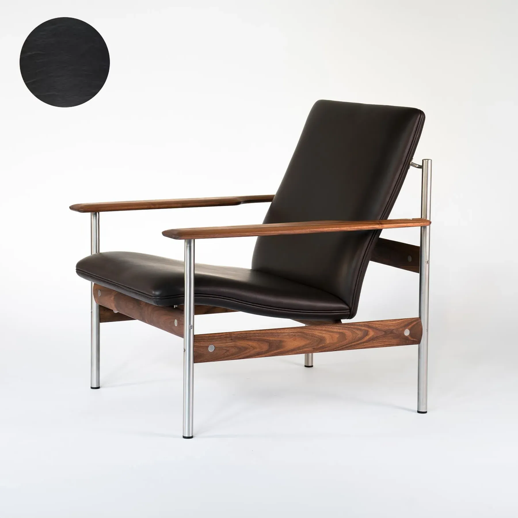 Lounge Chair with Steel Base - Black, Leather image