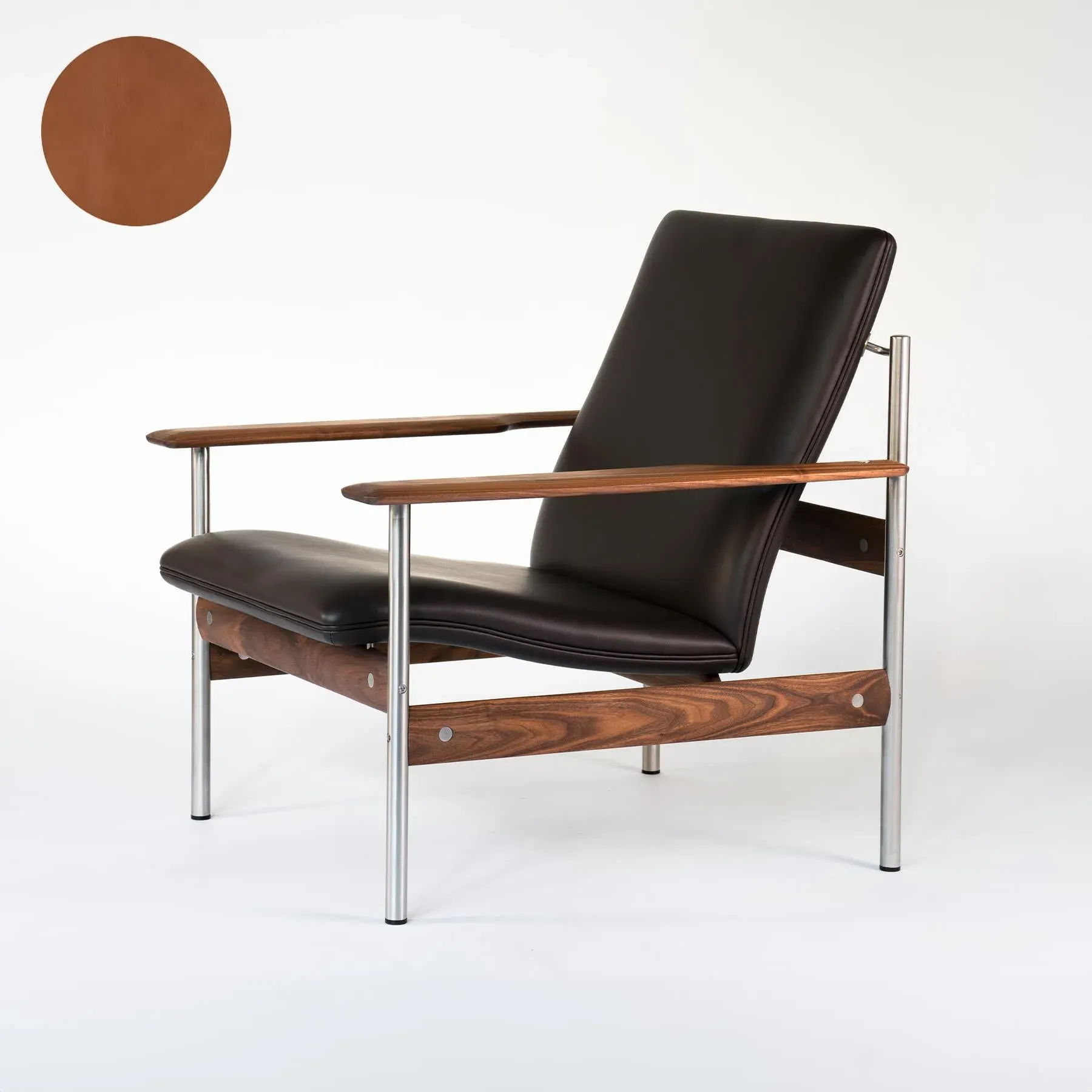 Lounge Chair with Steel Base - Tan, Leather
