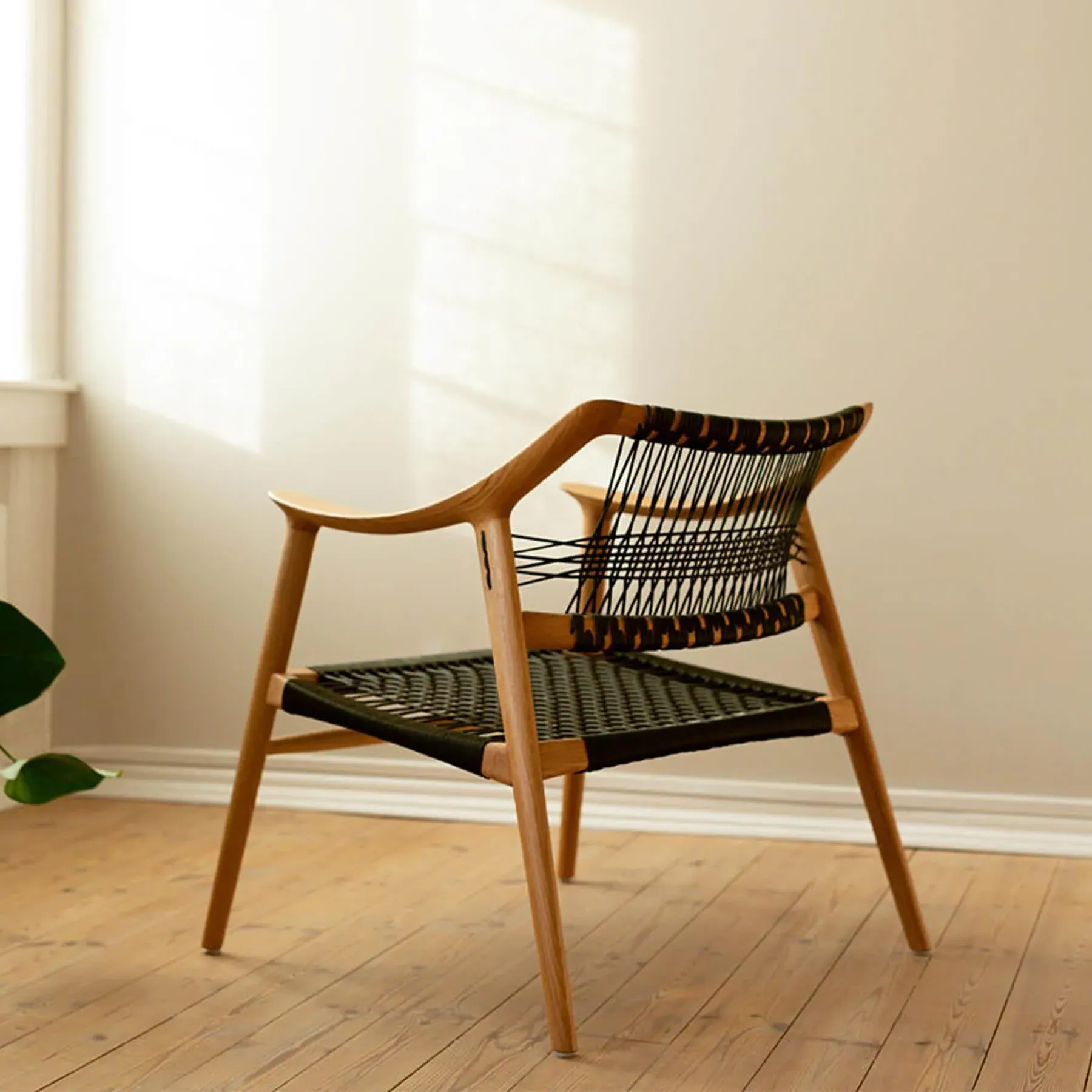 Lounge Chair with Woven Cord - Black, Walnut