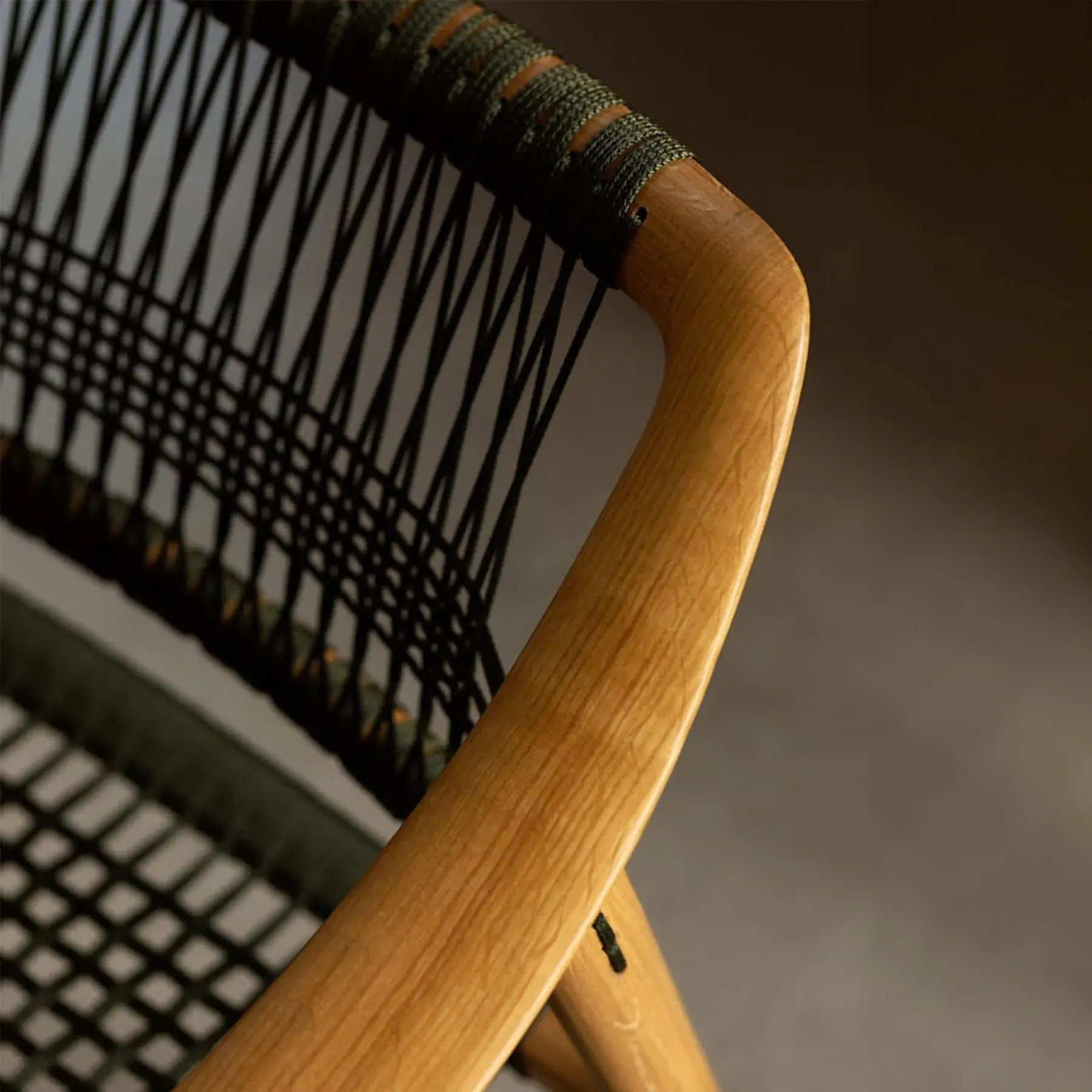 Lounge Chair with Woven Cord - Green, Walnut