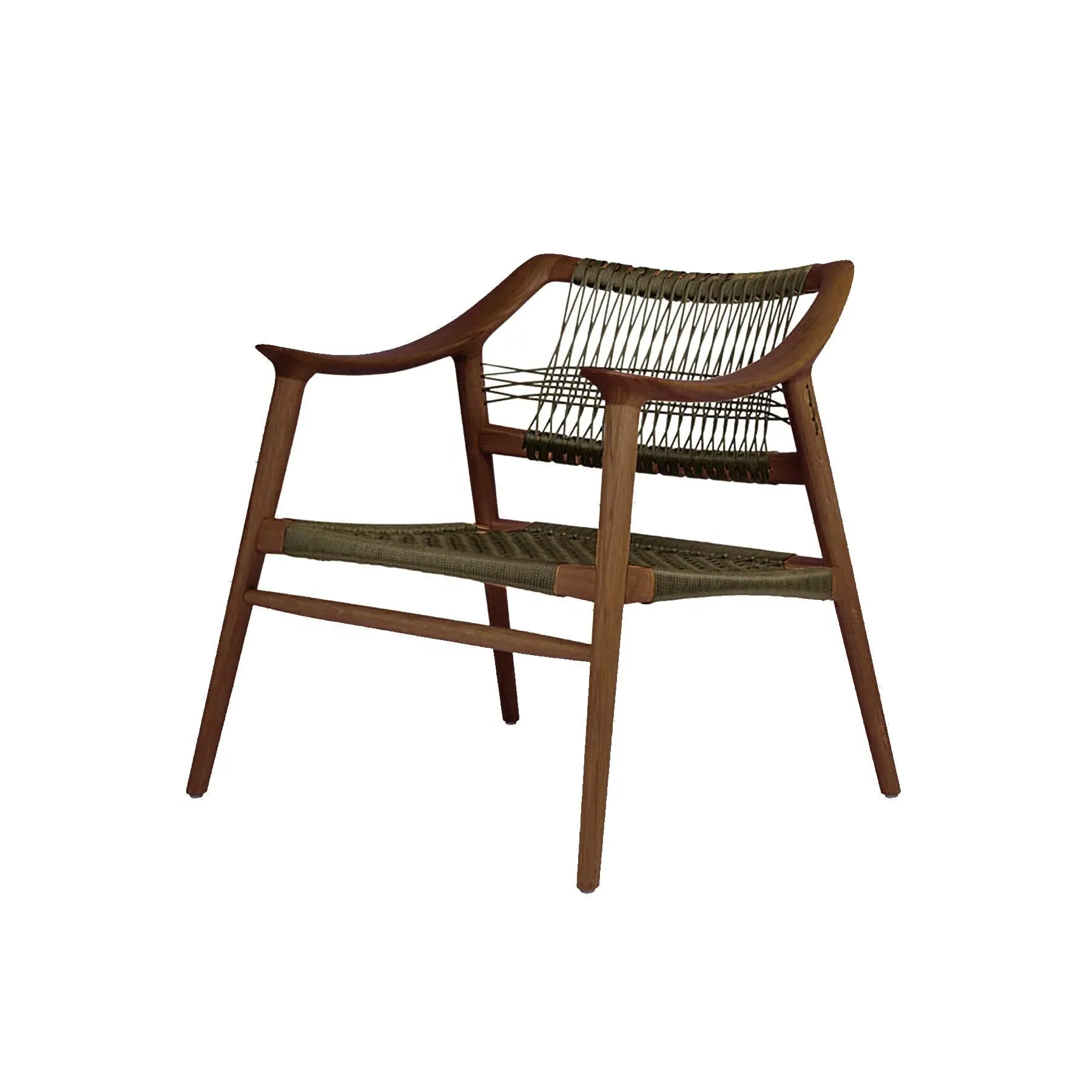 Lounge Chair with Woven Cord - Green, Walnut