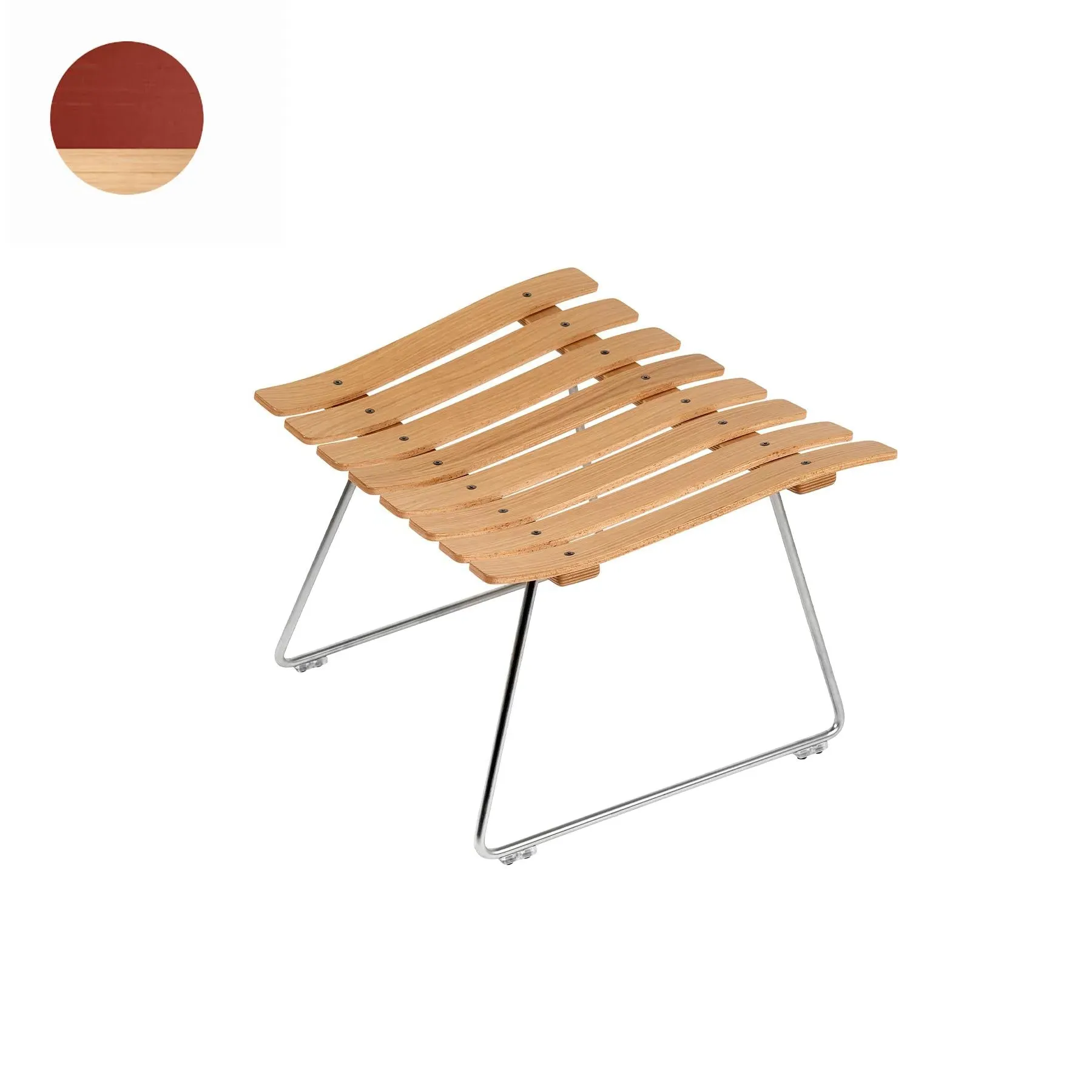 Ottoman with Chrome Base - Red, Lacquered Wood