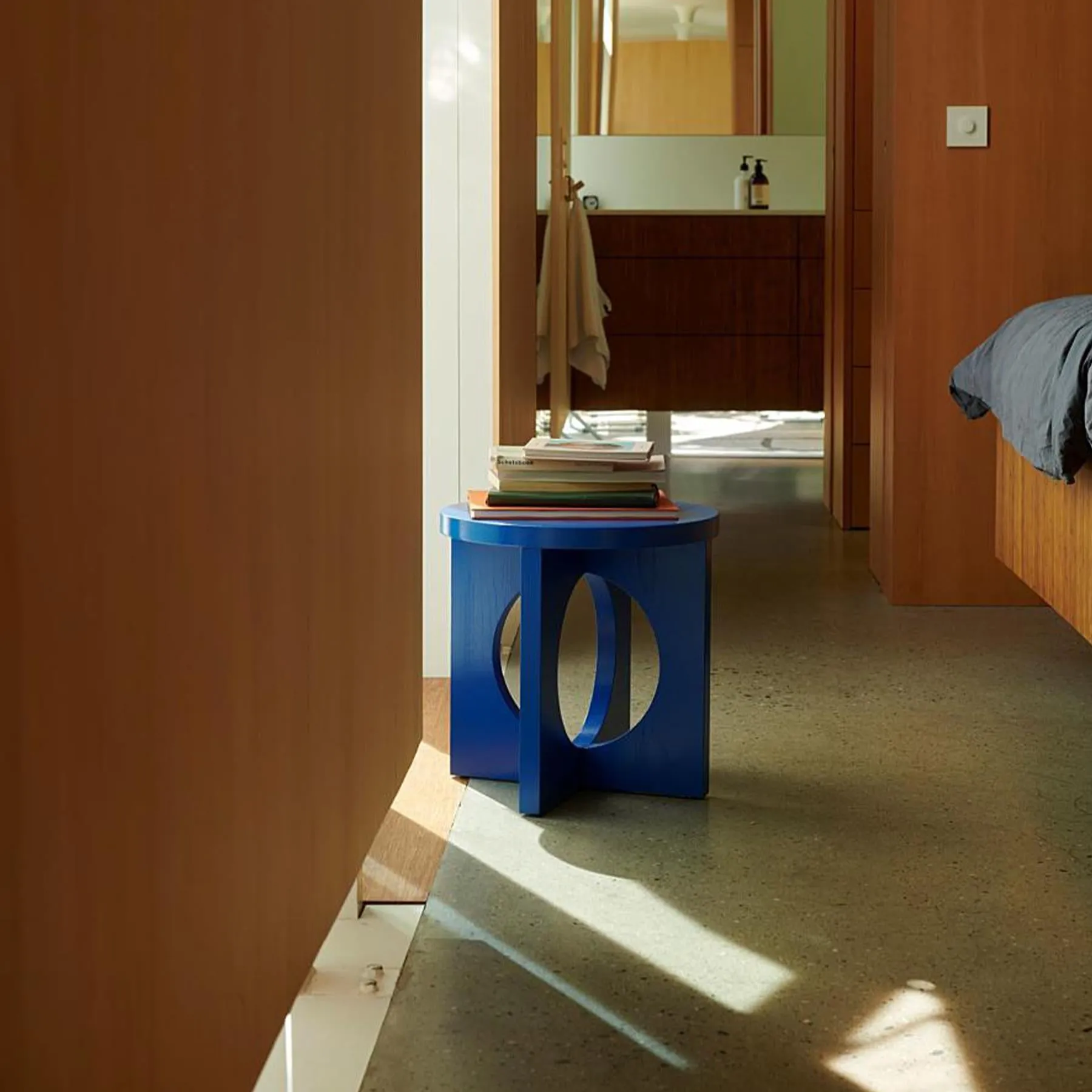 Round Side Table with Circle Detail - Blue, Ash