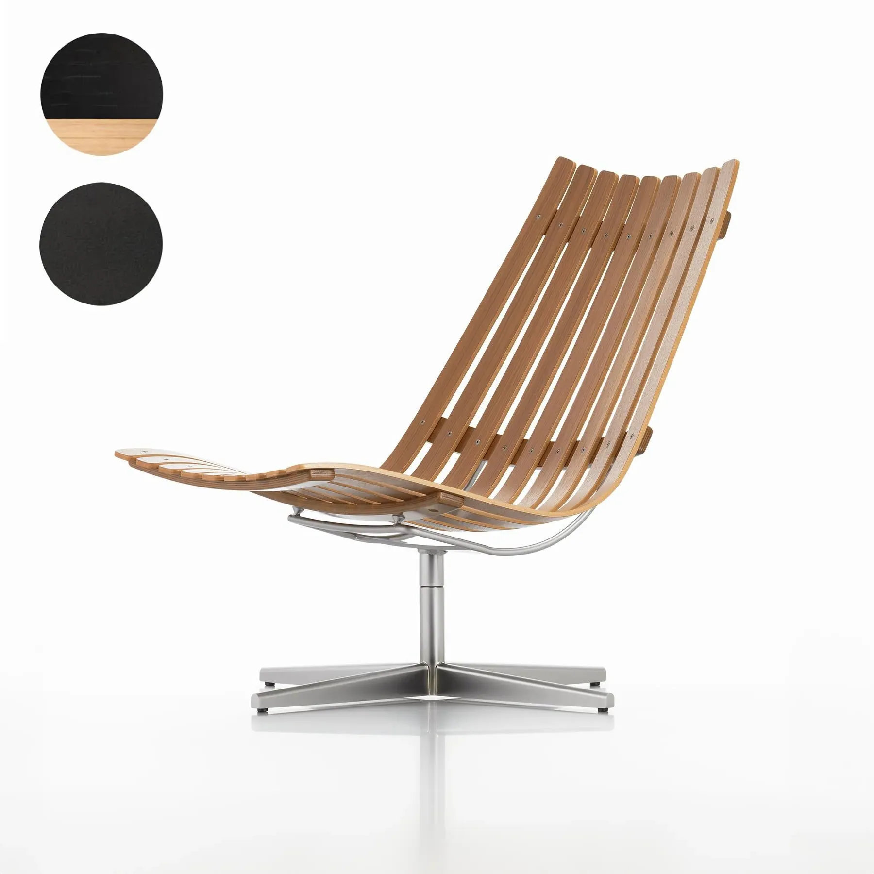 Swivel Lounge Chair with Slats - Black, Oak