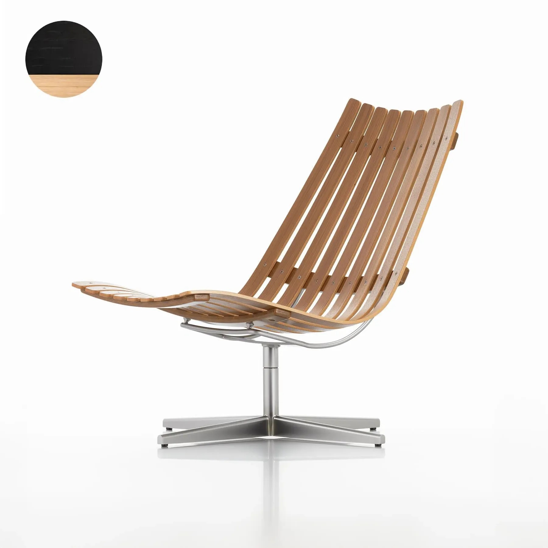 Swivel Lounge Chair with Slats - Black