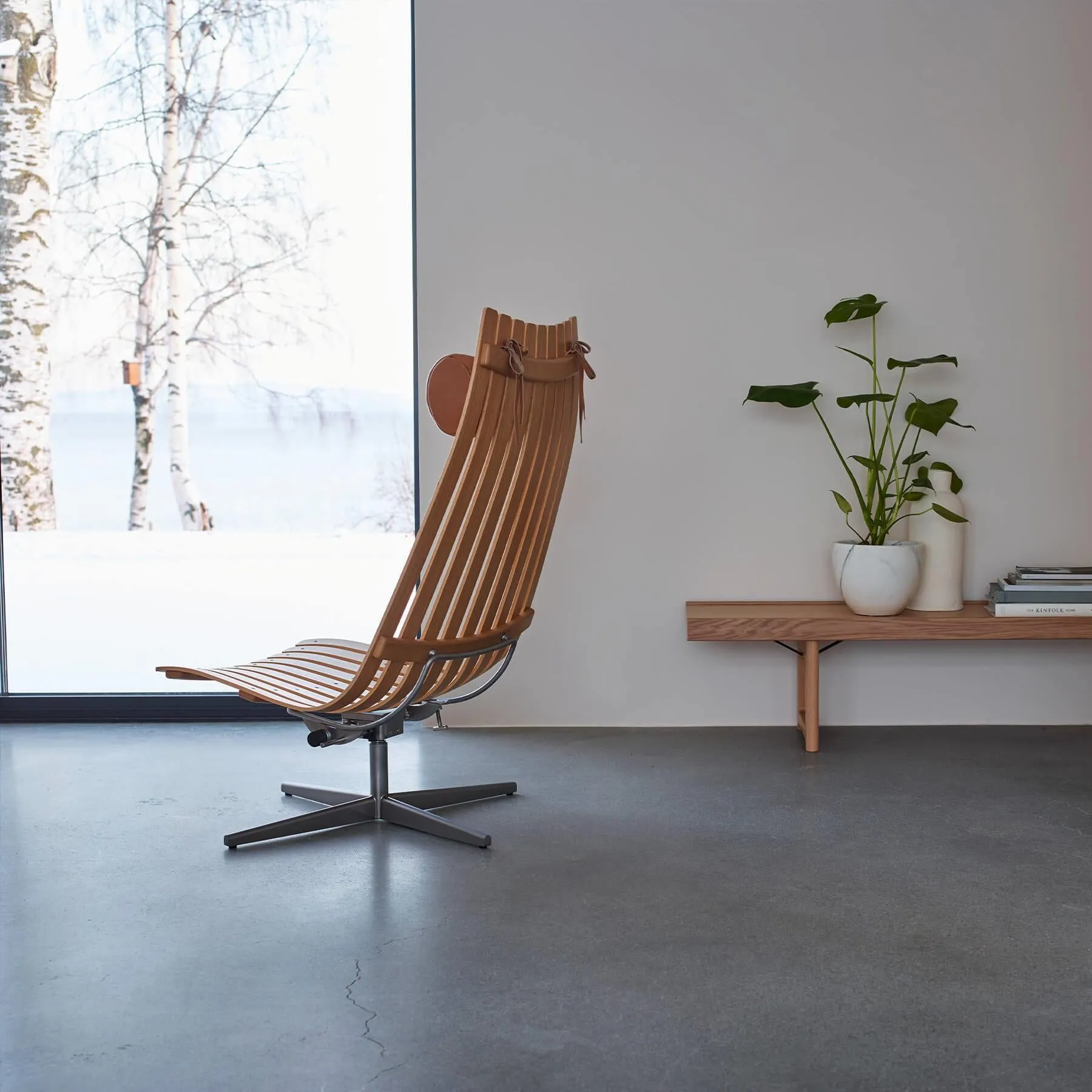 Swivel Lounge Chair with Slats - Blue, Oak