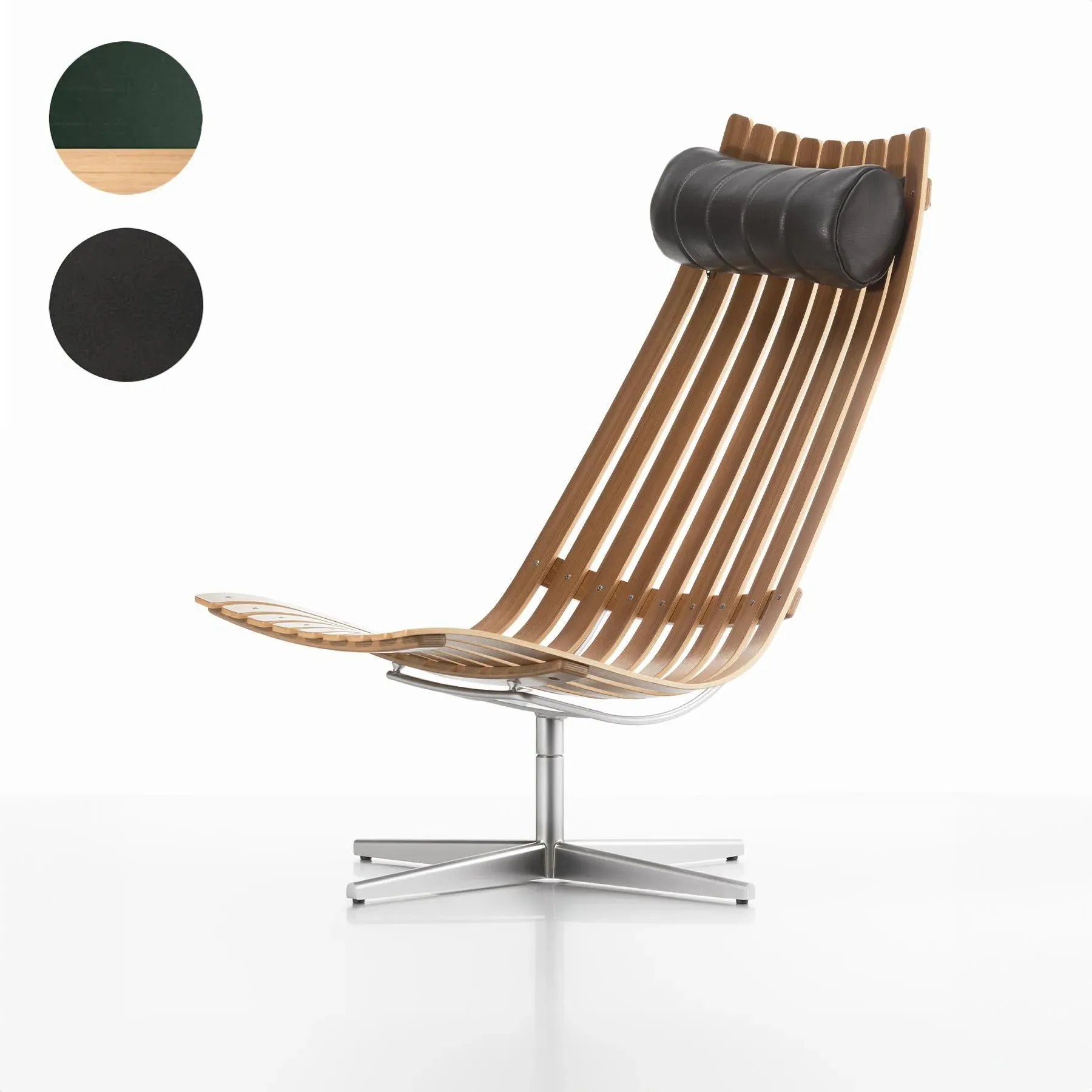 Swivel Lounge Chair with Slats - Green, Oak