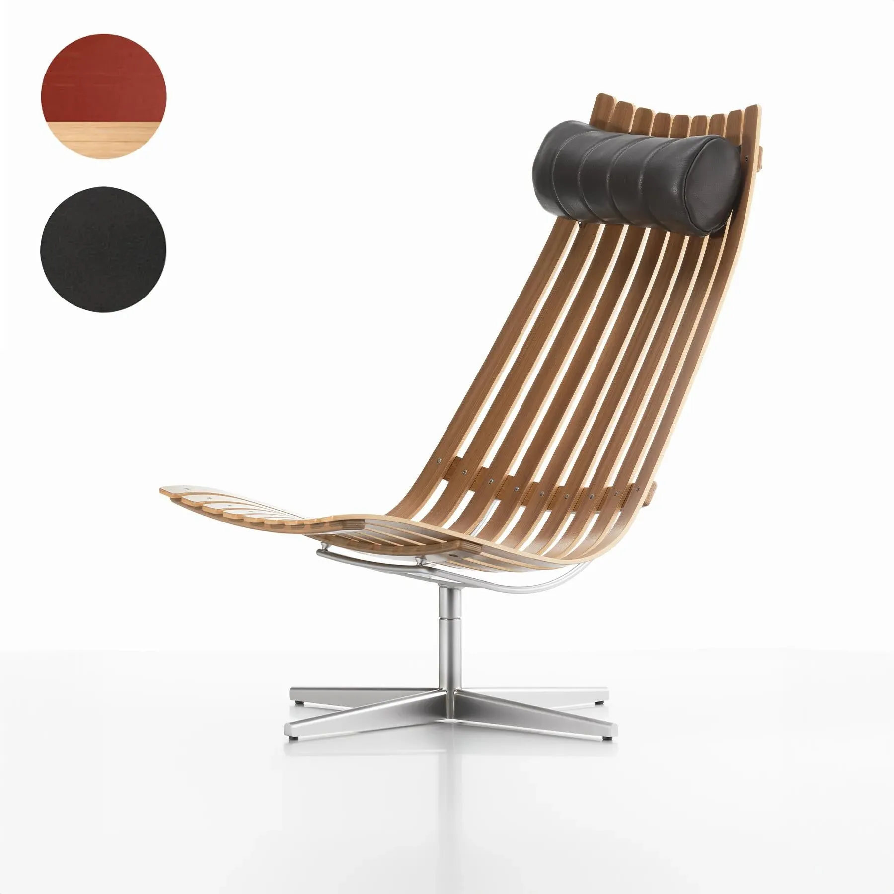 Swivel Lounge Chair with Slats - Red, Oak