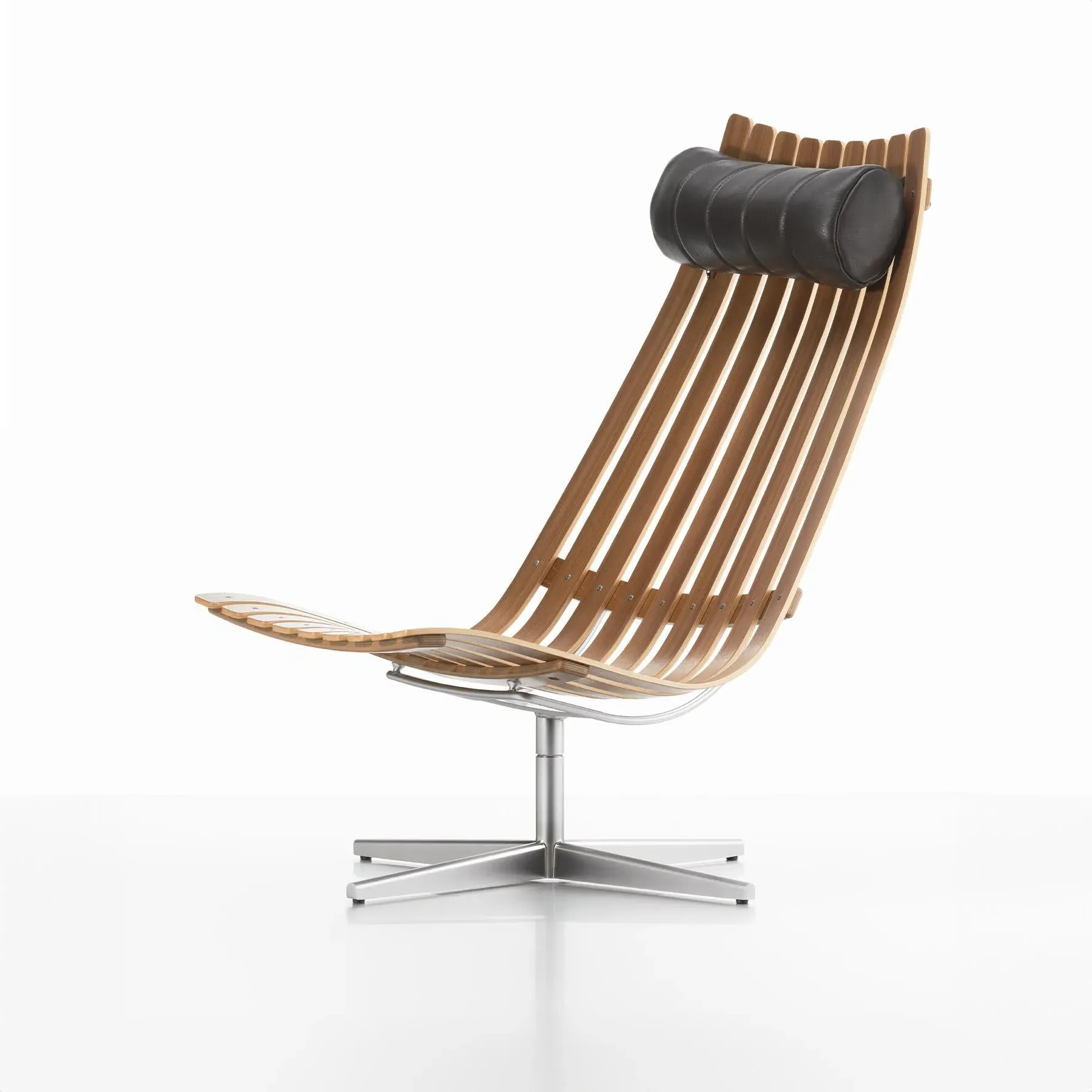 Swivel Lounge Chair with Slats - White, Oak