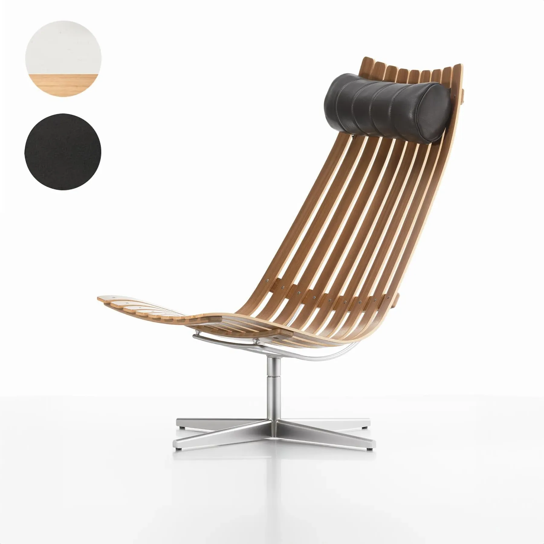 Swivel Lounge Chair with Slats - White, Oak