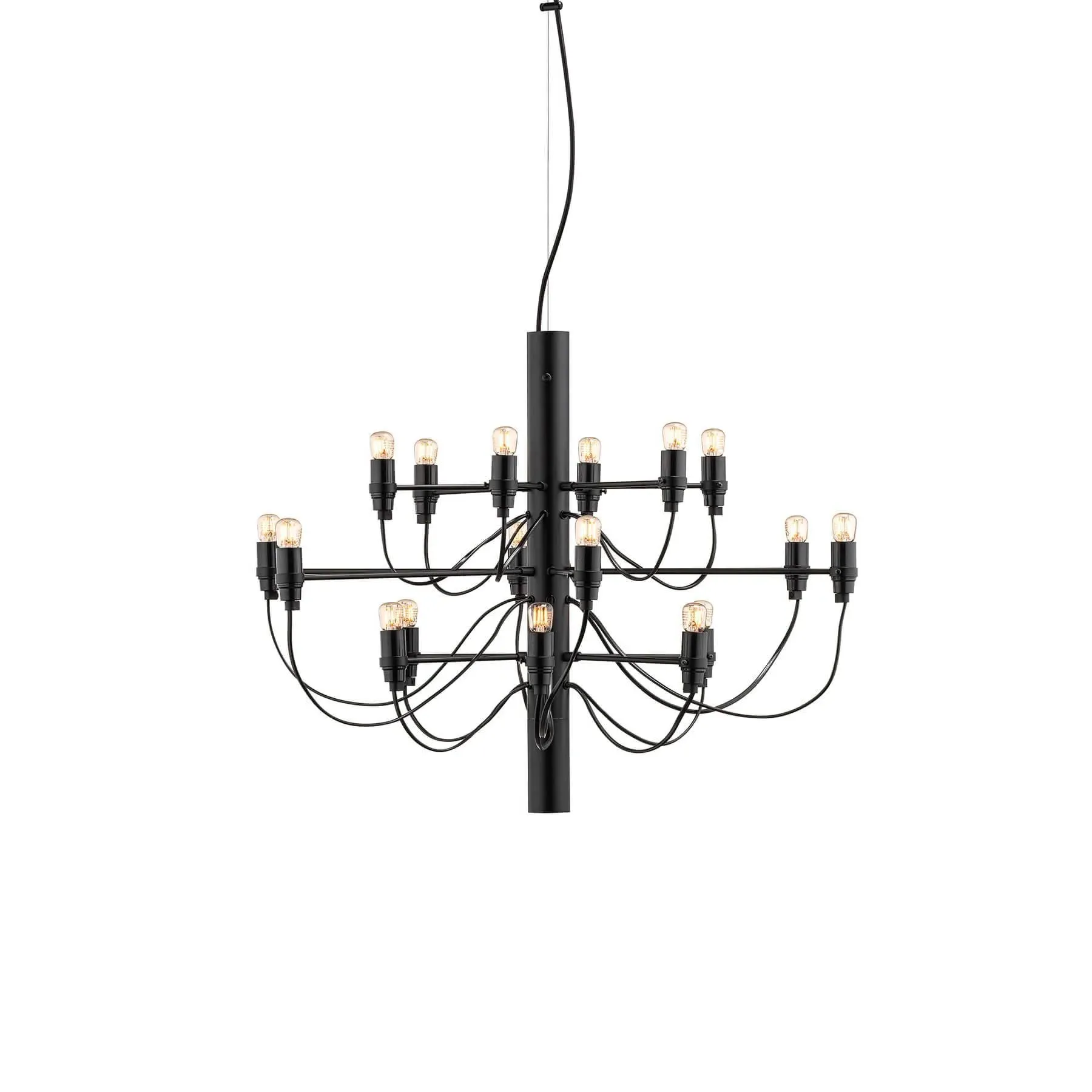 18-Light Chandelier with Clear Bulbs - Black, Steel image