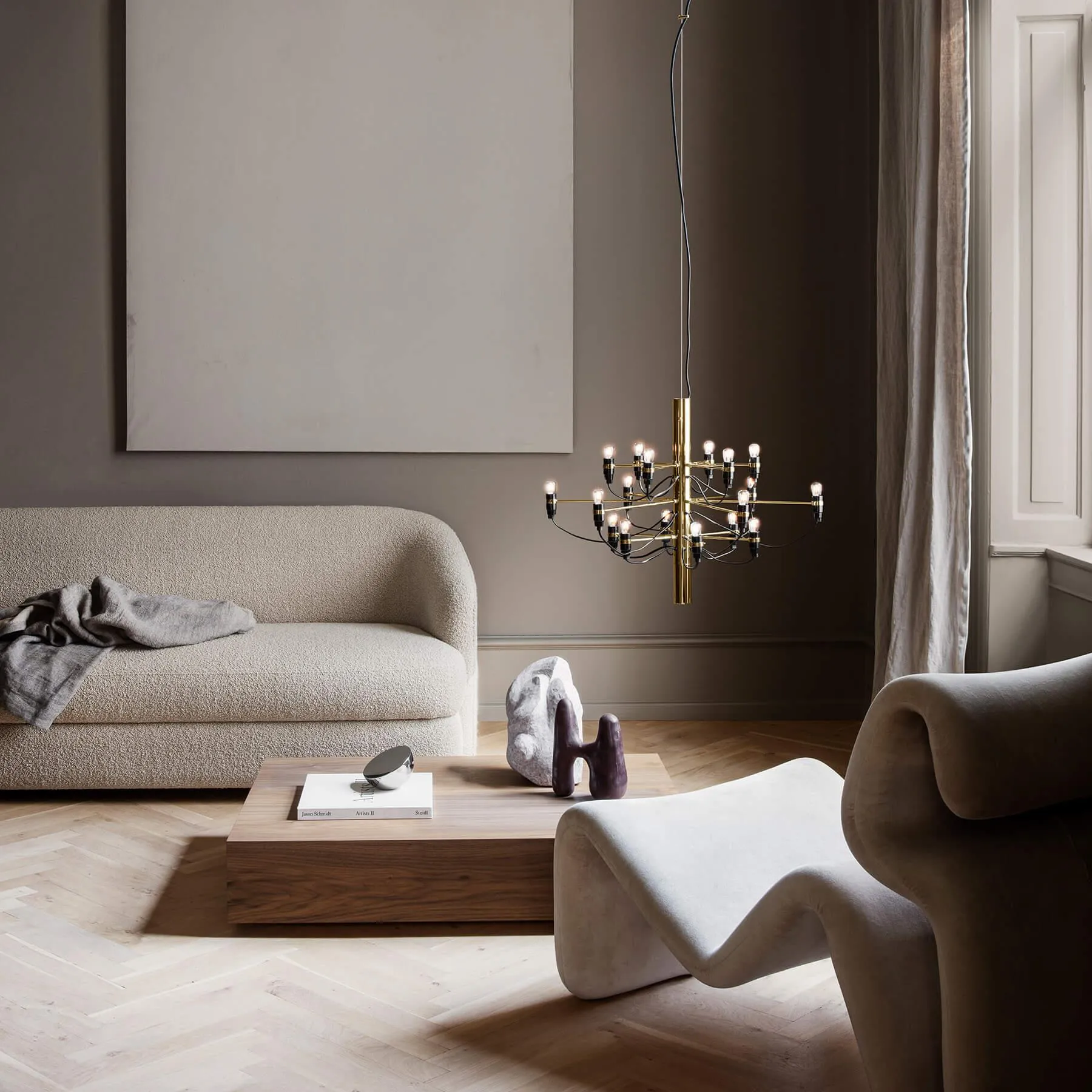 30-Light Chandelier with Clear Bulbs - Brass, Steel