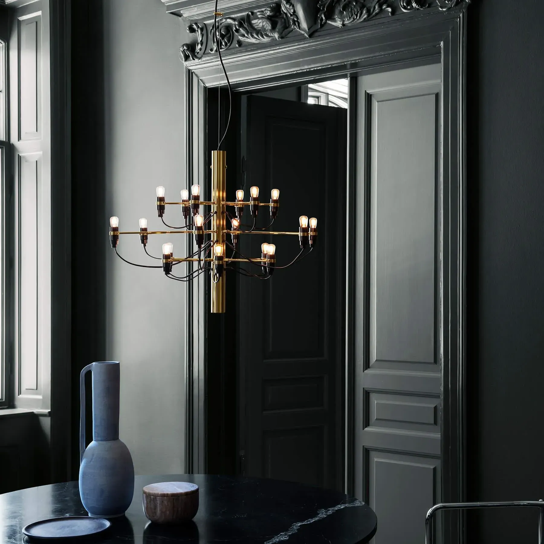 30-Light Chandelier with Clear Bulbs - White, Steel