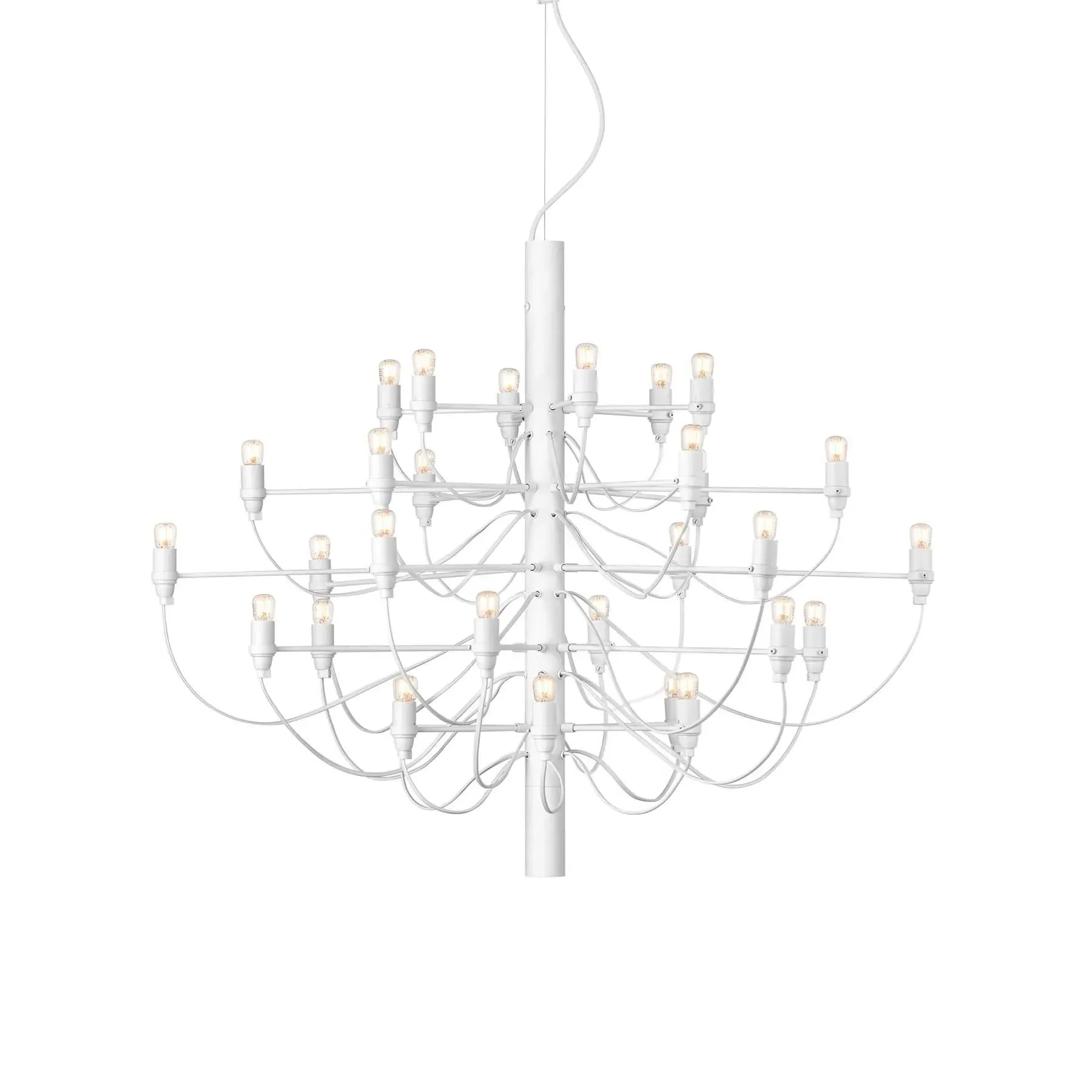 30-Light Chandelier with Clear Bulbs - White, Steel