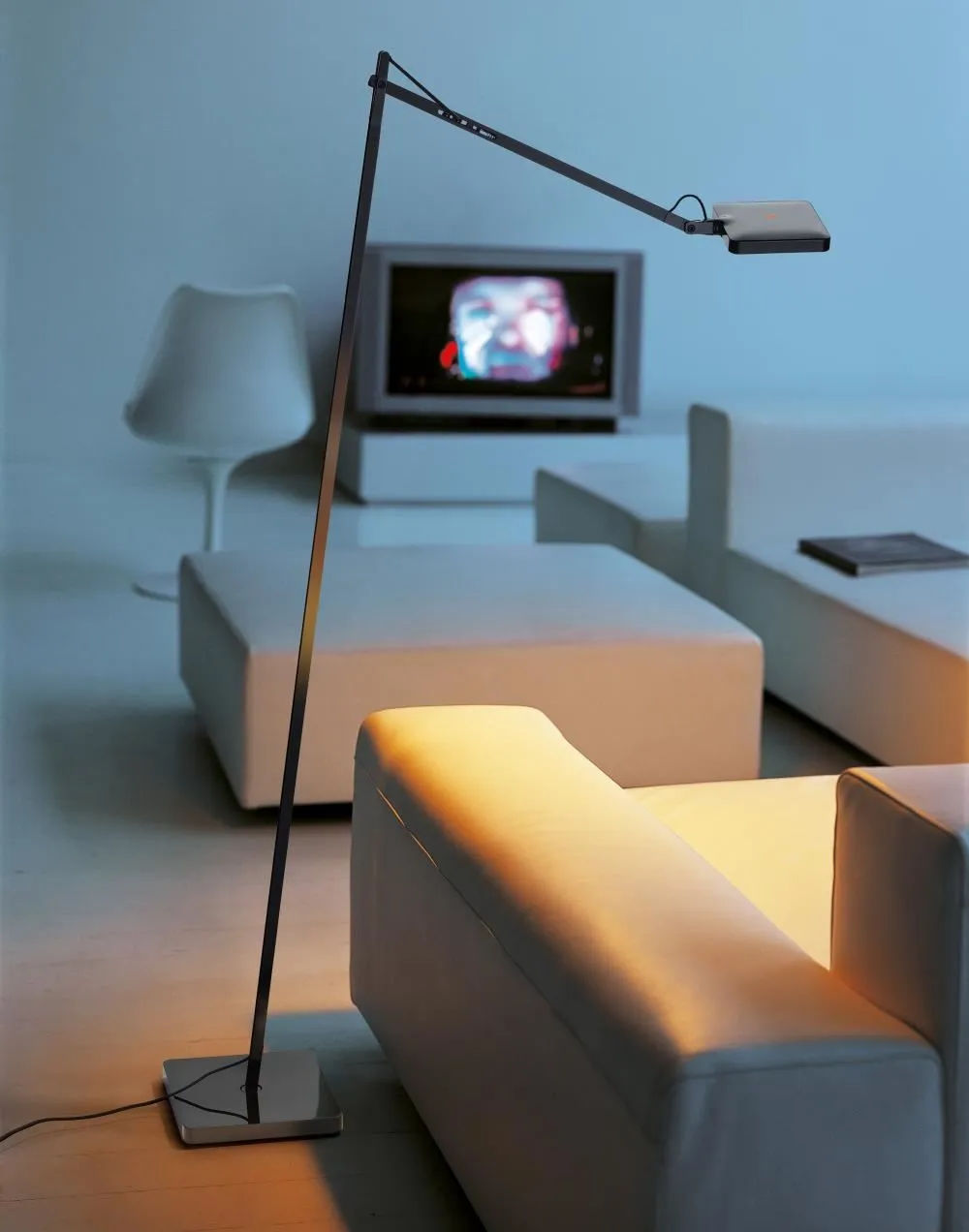 LED Floor Lamp with Adjustable Head - White, Aluminium
