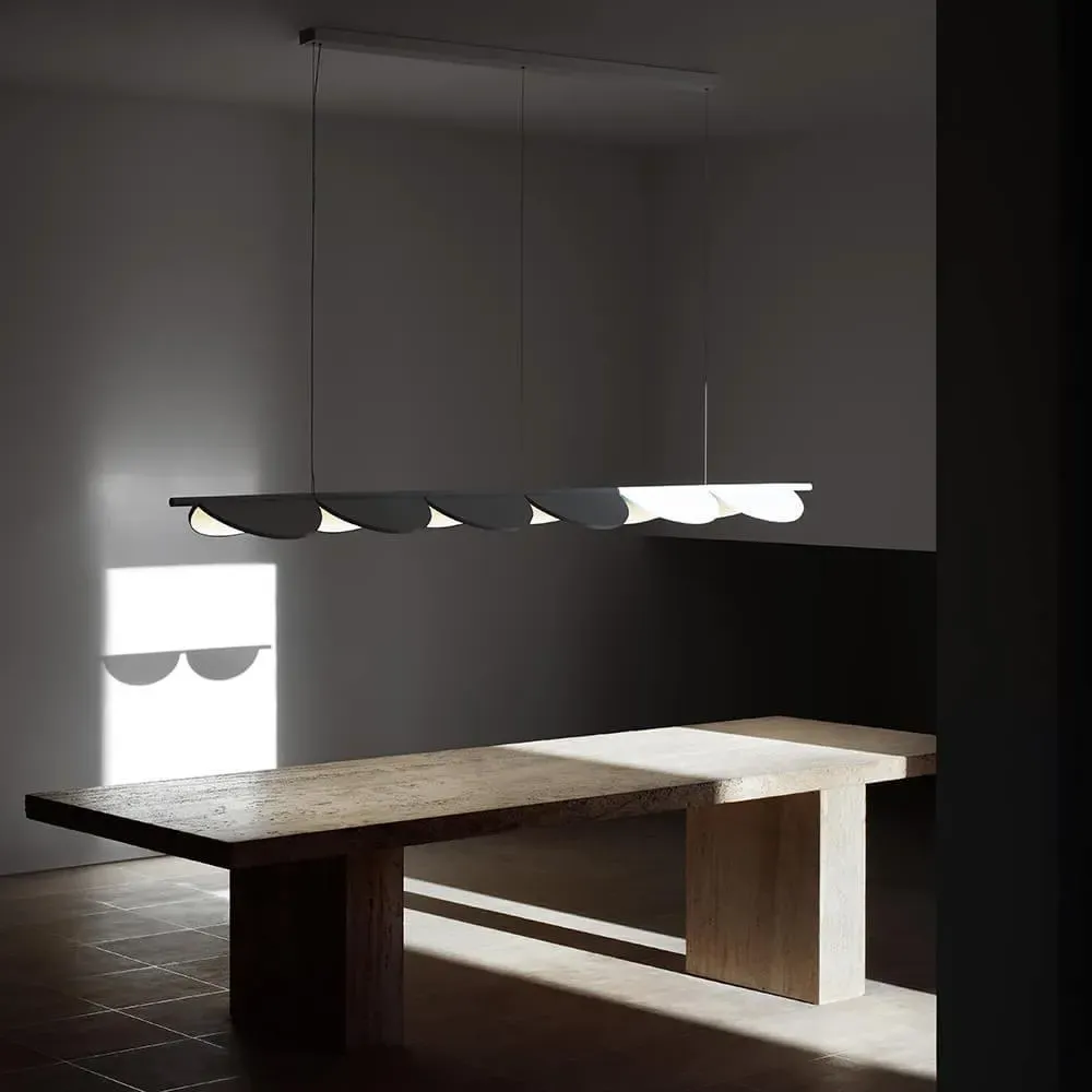 Linear Pendant Light with Adjustable Leaves - White