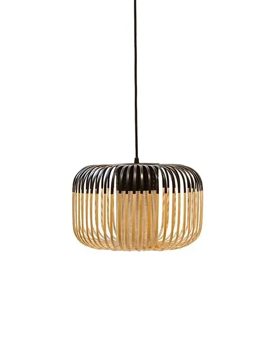 Small Pendant Light with Bamboo Shade - Black