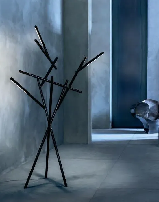 3-Section Floor Light with Dimmer - Black, Aluminium