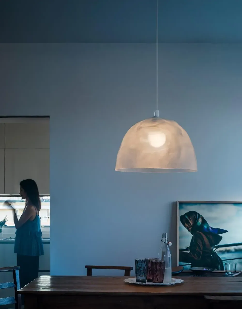 Pendant Light with Dented Details - Frost, Plastic