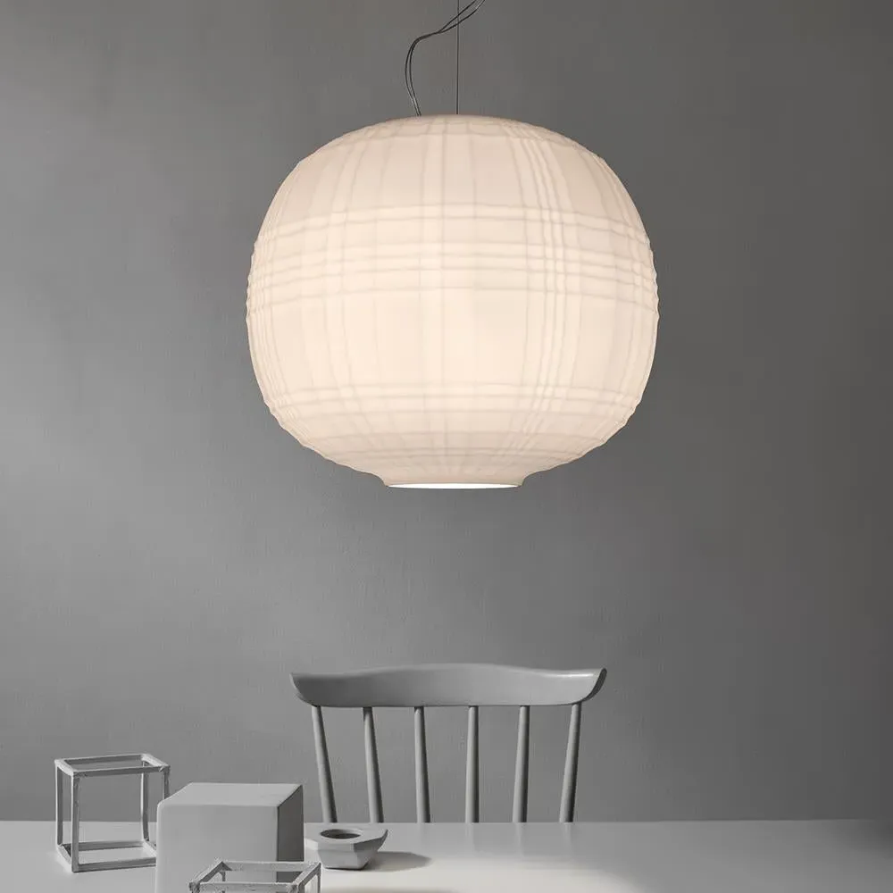 Pendant Light with Tartan Relief - Grey, Glass