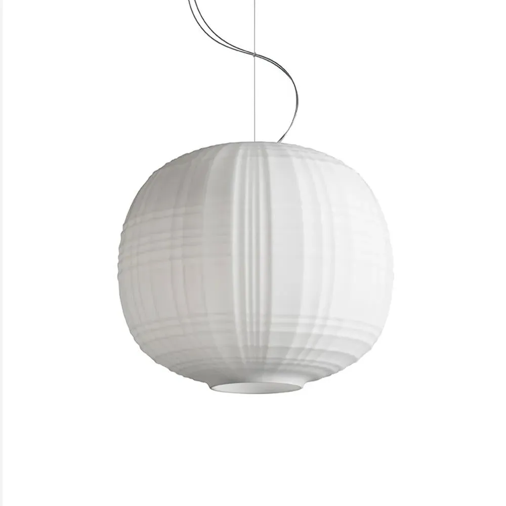 Pendant Light with Tartan Relief - White, Glass
