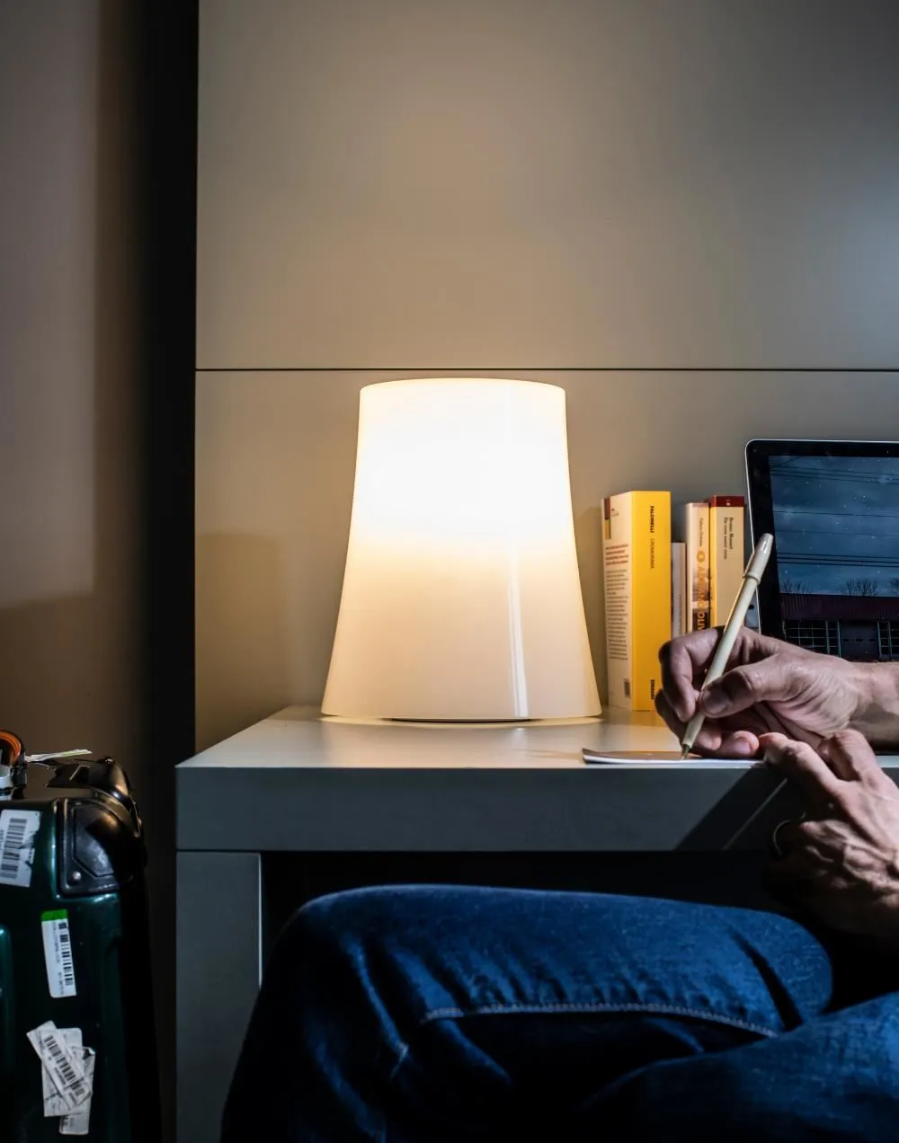 Small Table Lamp with Opal Shade - White