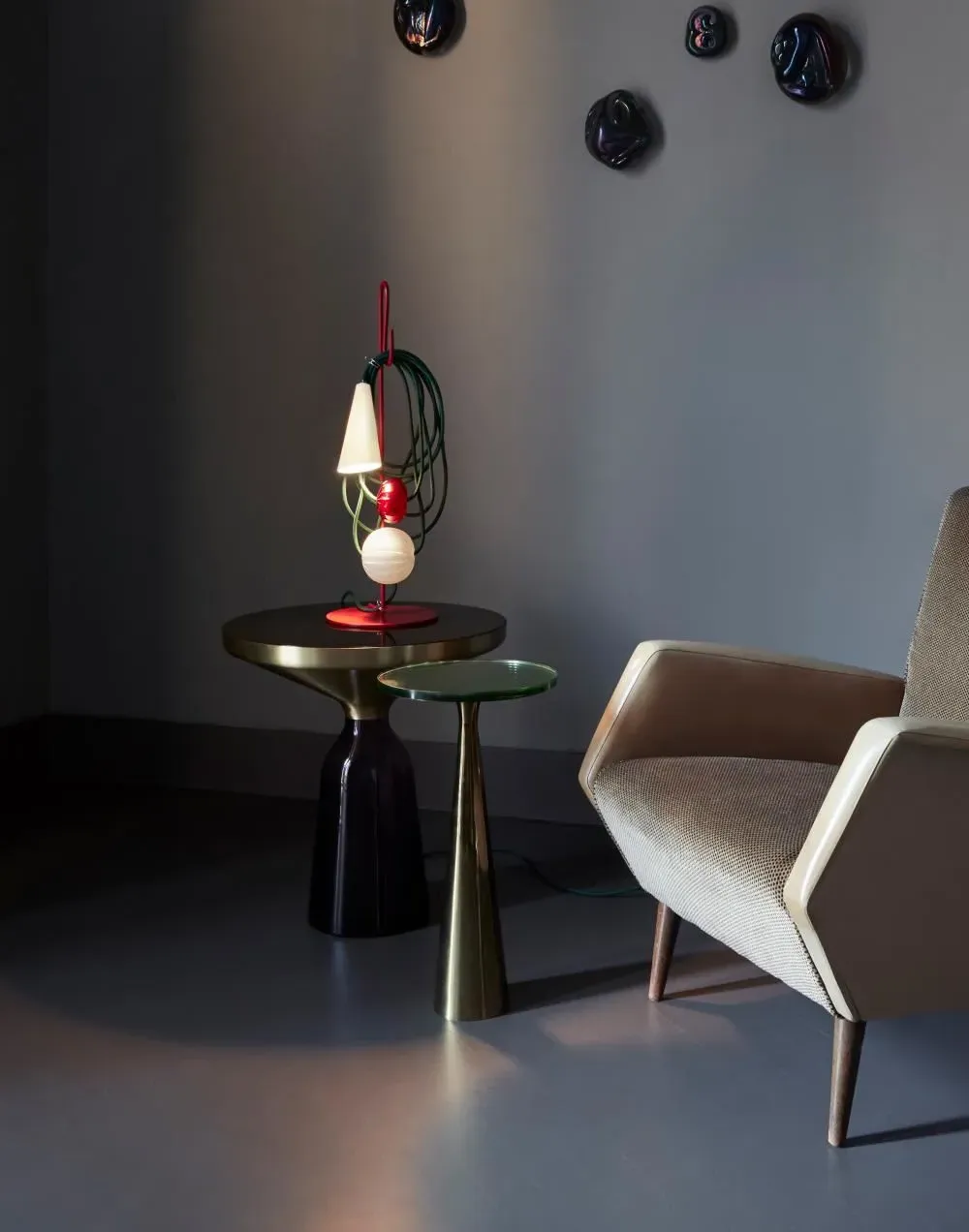 Table Lamp with Cable Design - Grey, Porcelain