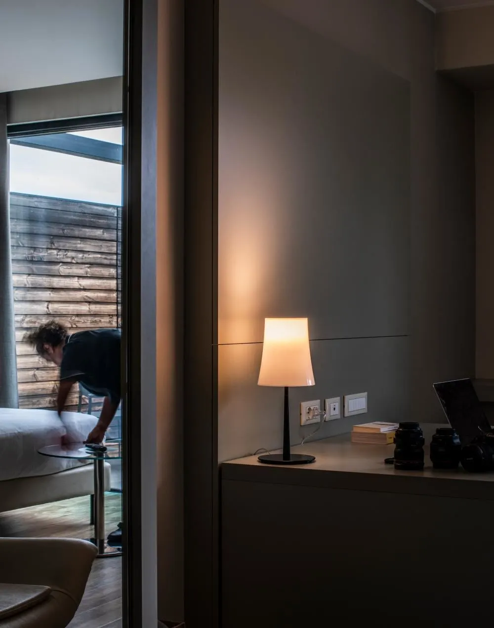 Table Lamp with Flared Shade - Black, Polycarbonate