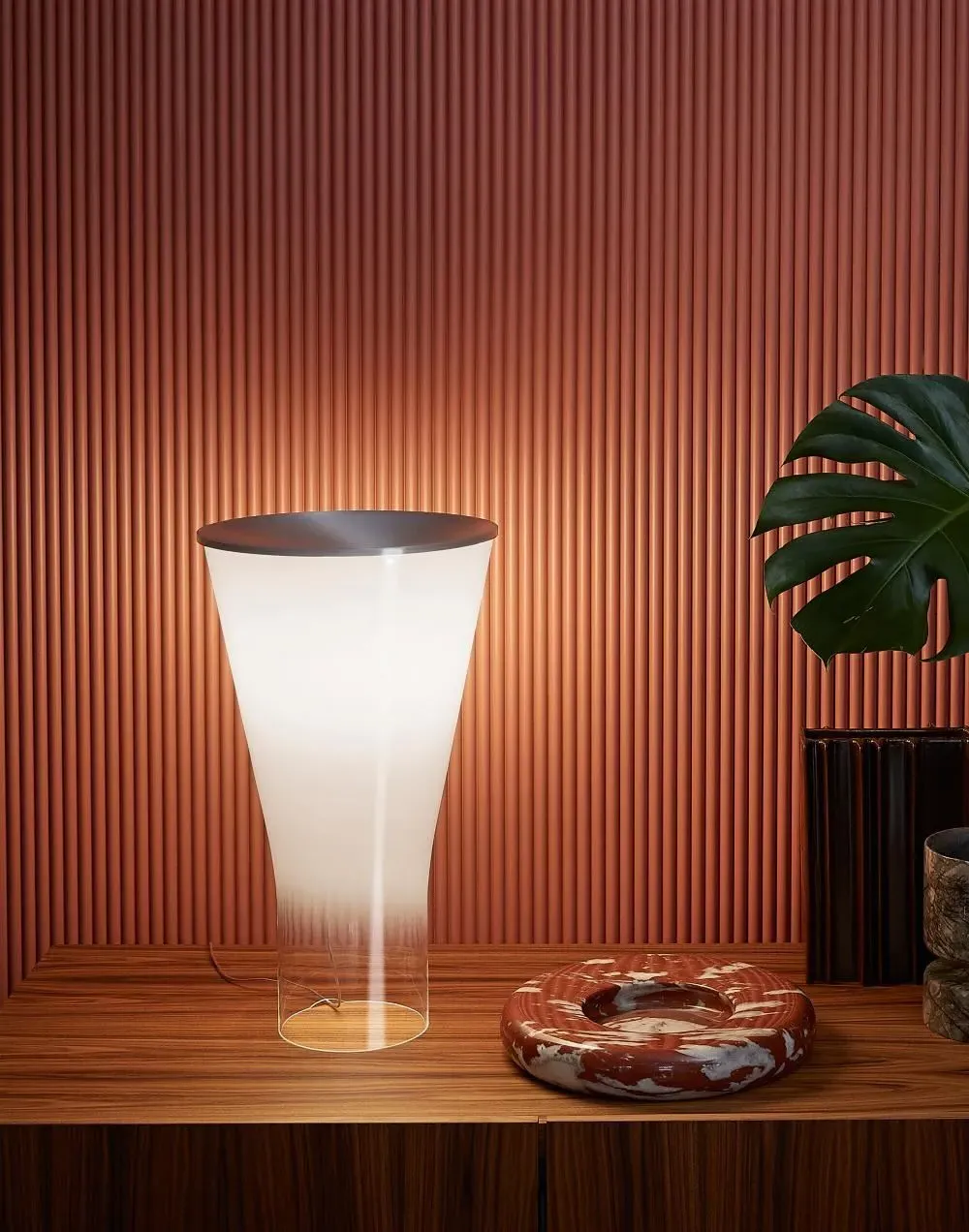 Touch Dimmer Table Lamp - White Glass, Aluminium