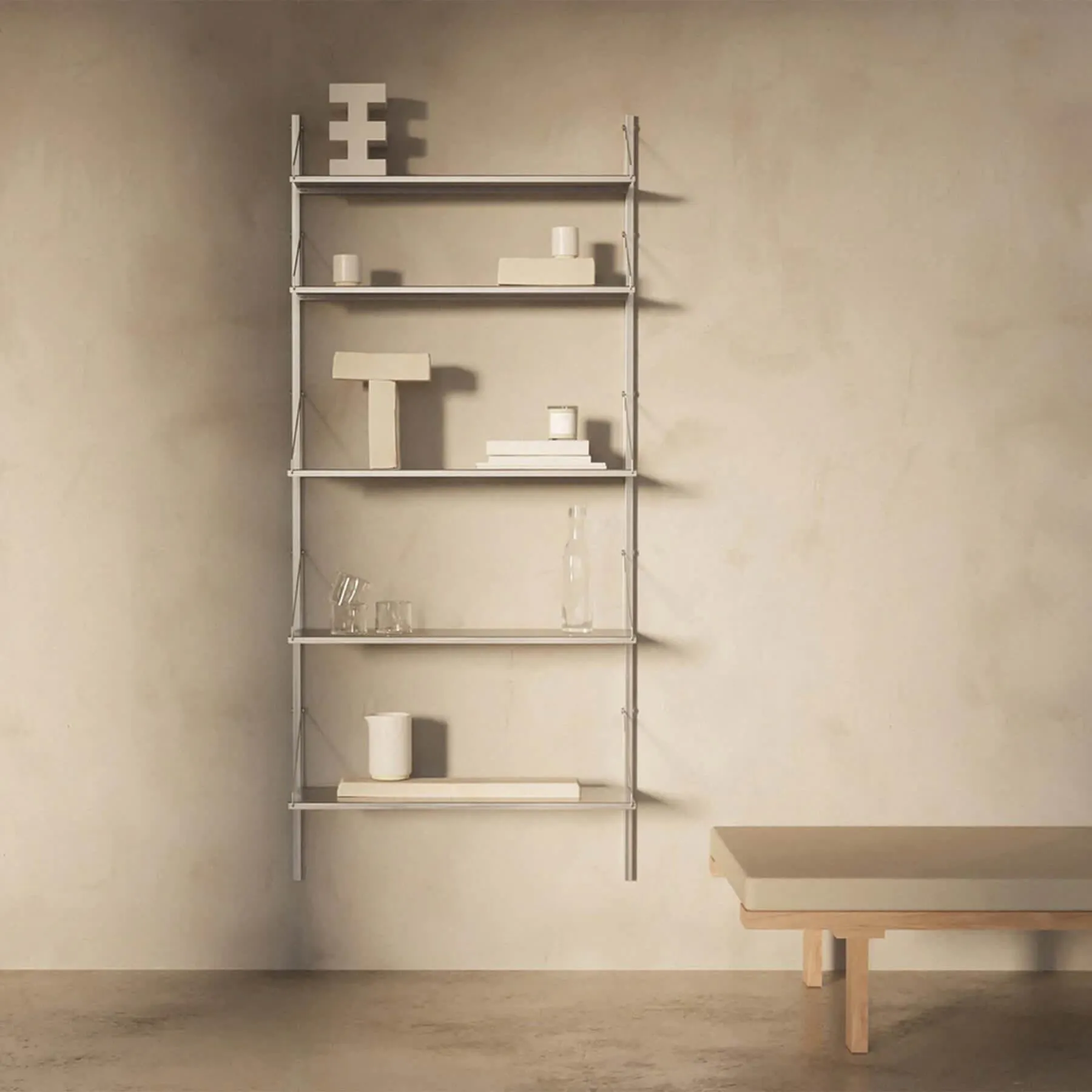 4-Shelf Wall Shelving System - Dark Oak