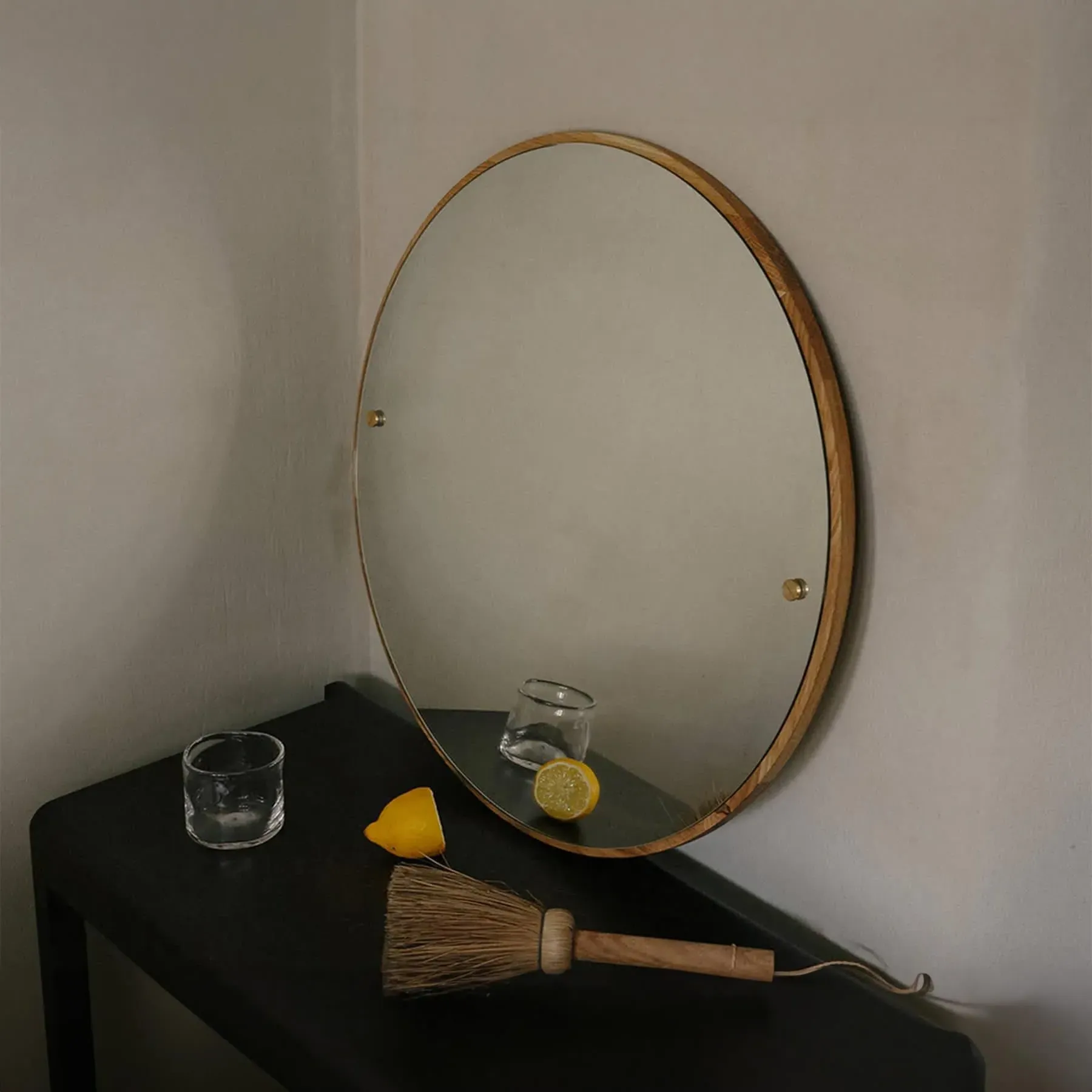 Circle Mirror Small 45cm - Oak, Brass