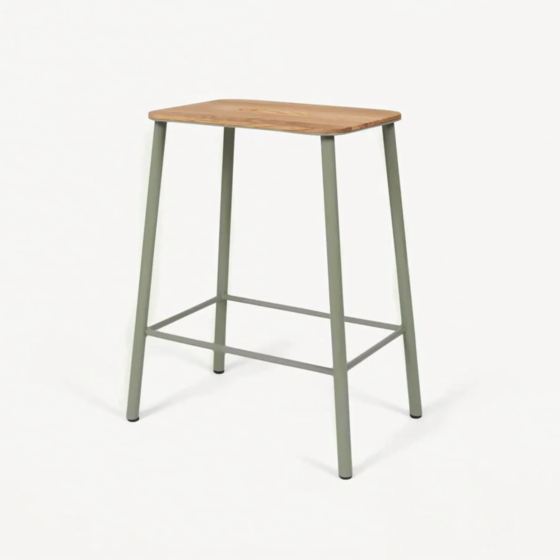 Industrial Stool with Green Legs - Oak, Steel