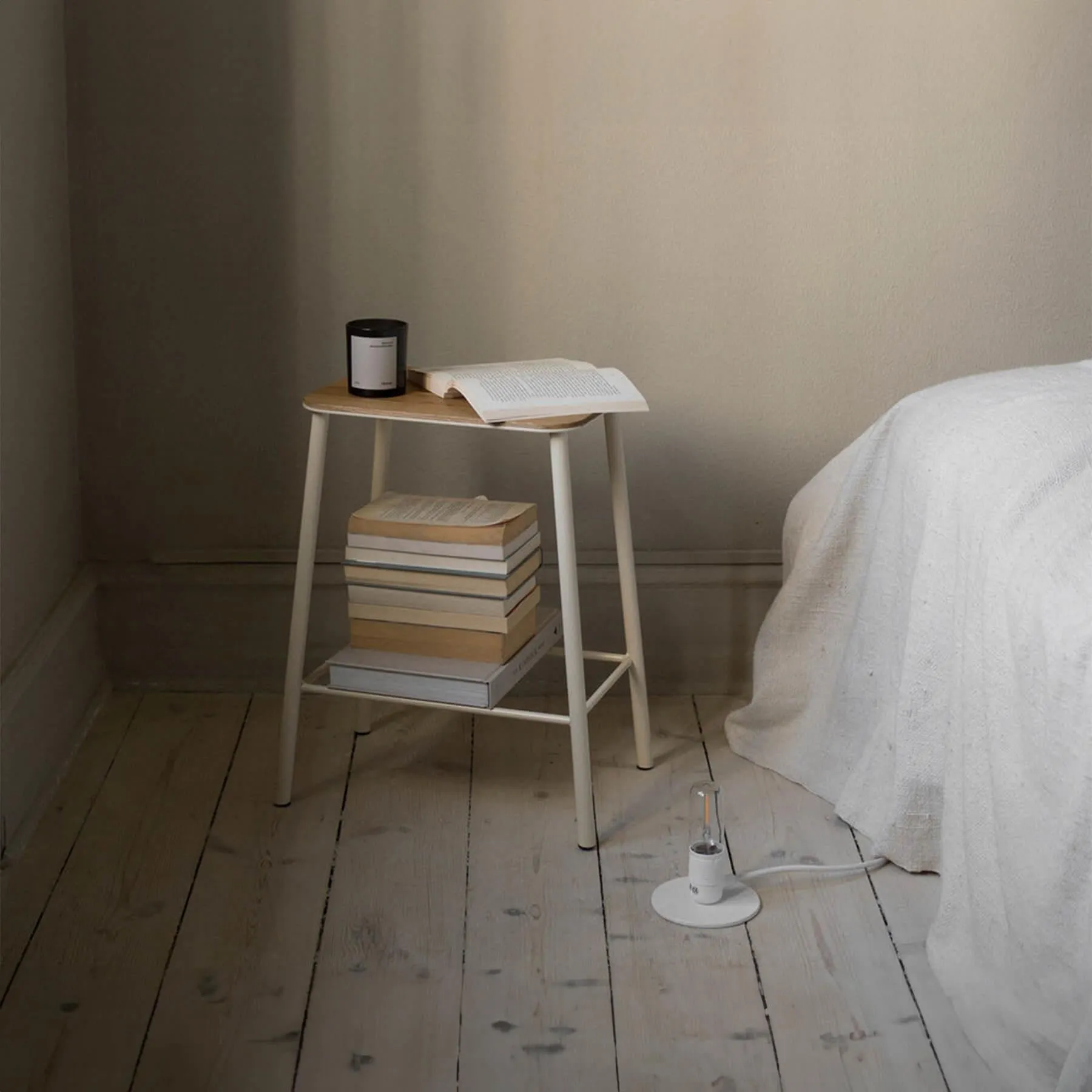 Industrial Stool with White Legs - Oak, Steel