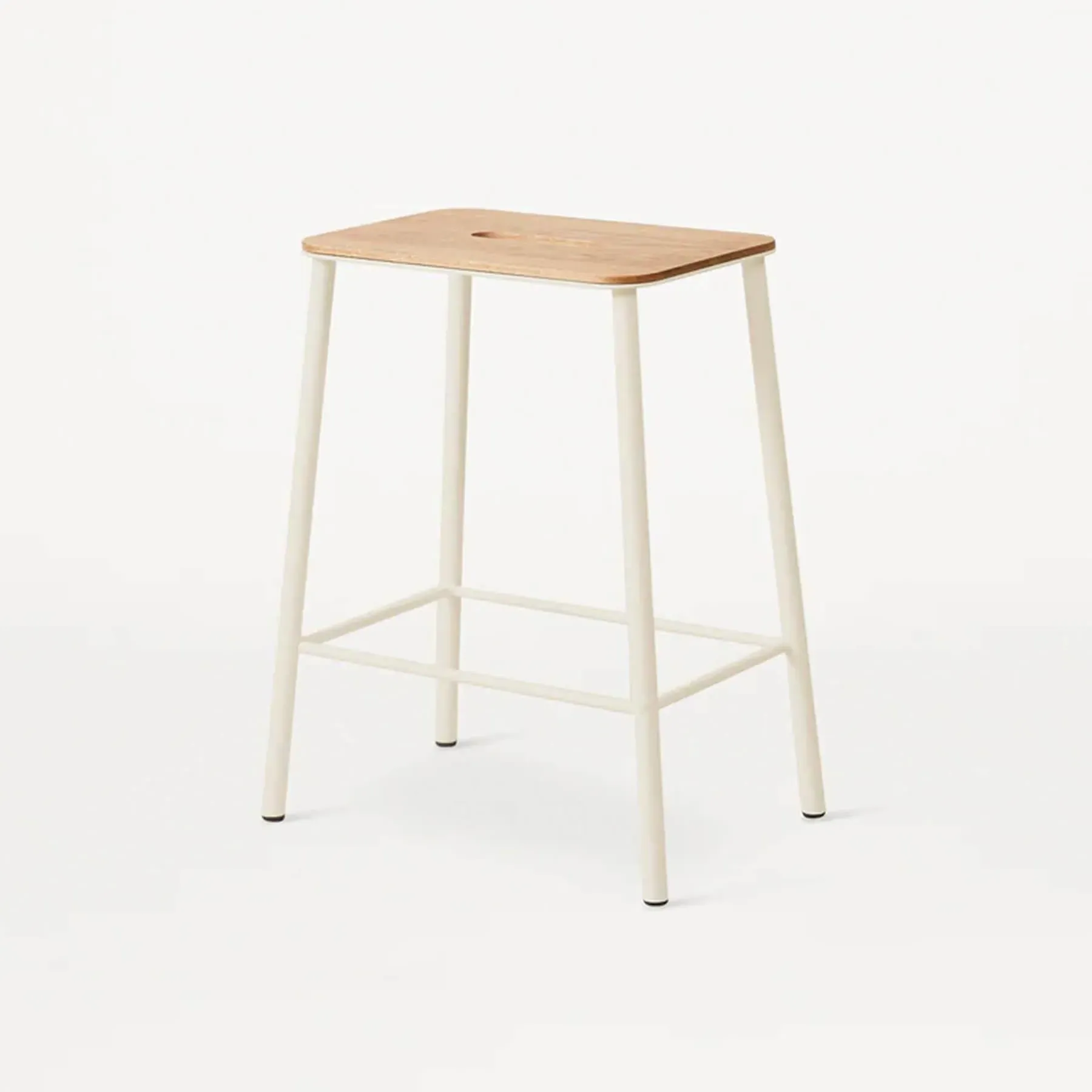 Industrial Stool with White Legs - Oak, Steel