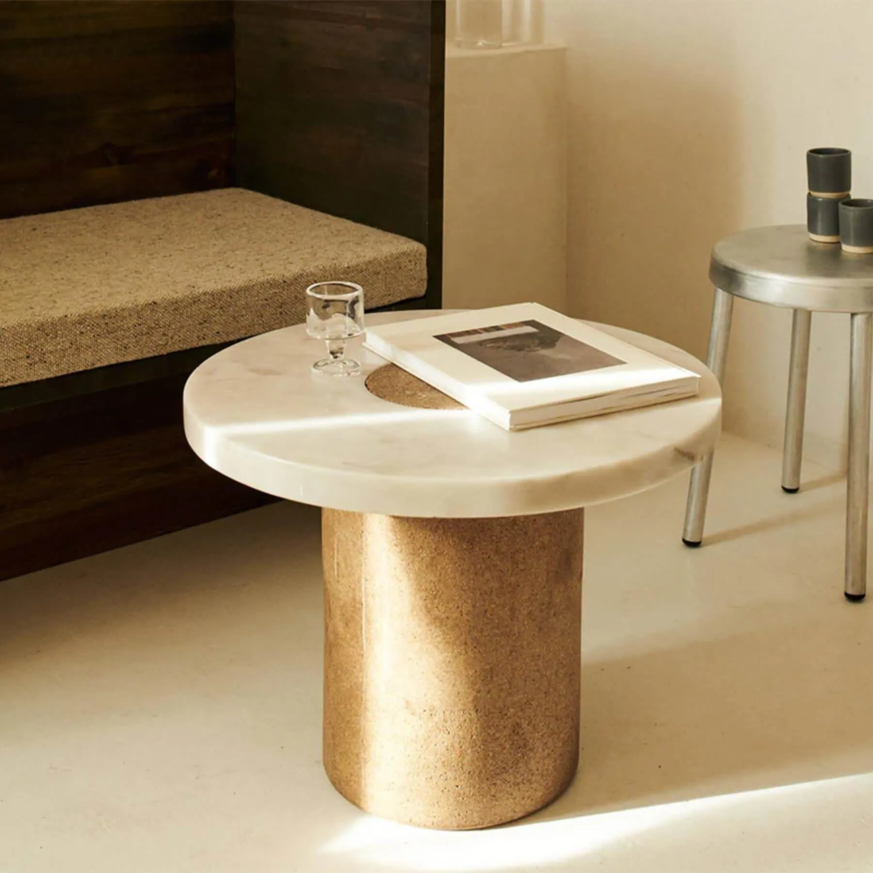 Large Coffee Table with Cork Base - White, Marble