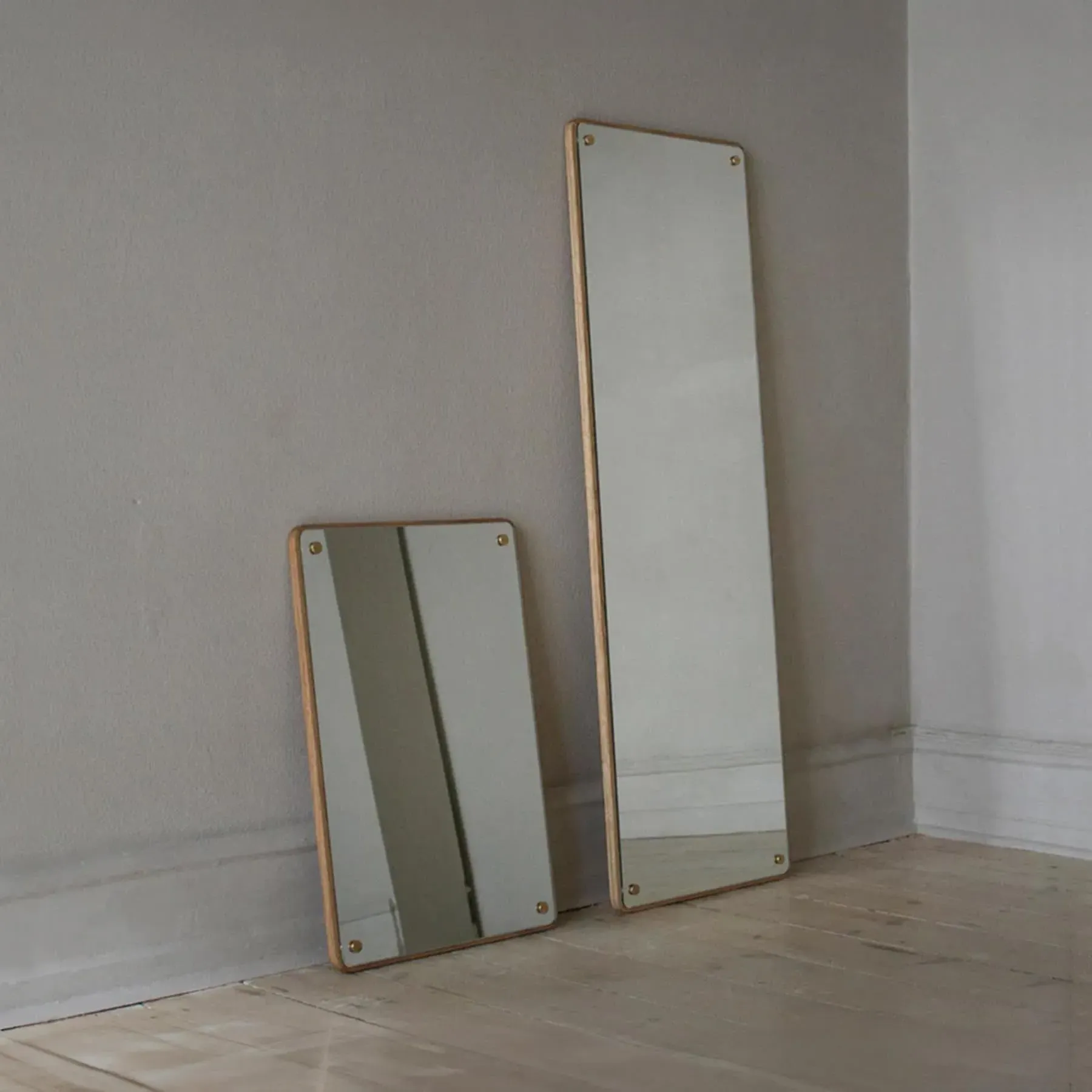 Large Rectangular Mirror - Oak, Brass