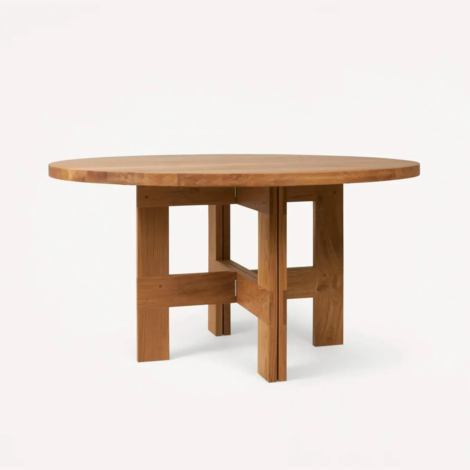 Large Round Dining Table with Trestle Base - Oak