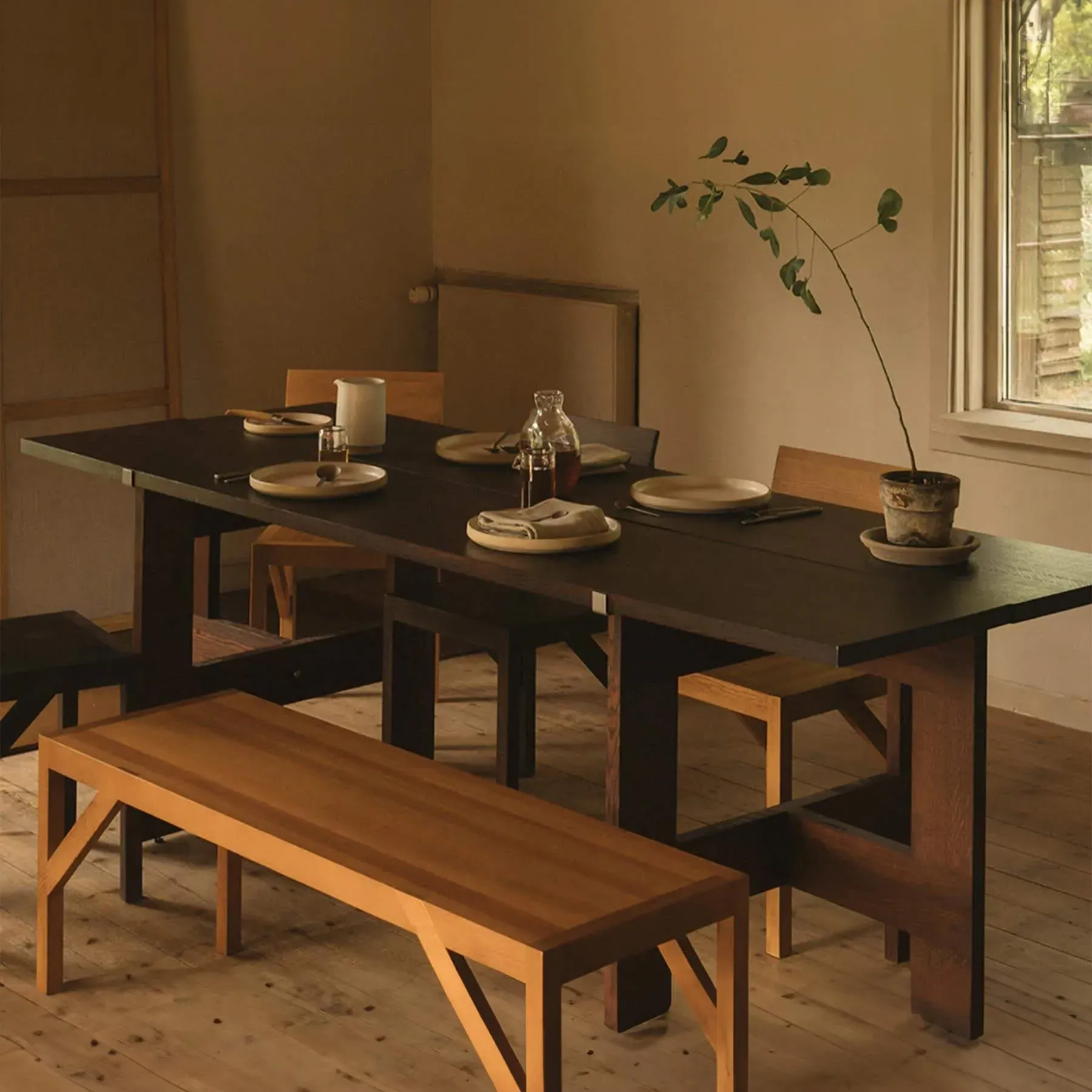 Rectangular Dining Table with Planks - Dark Oak