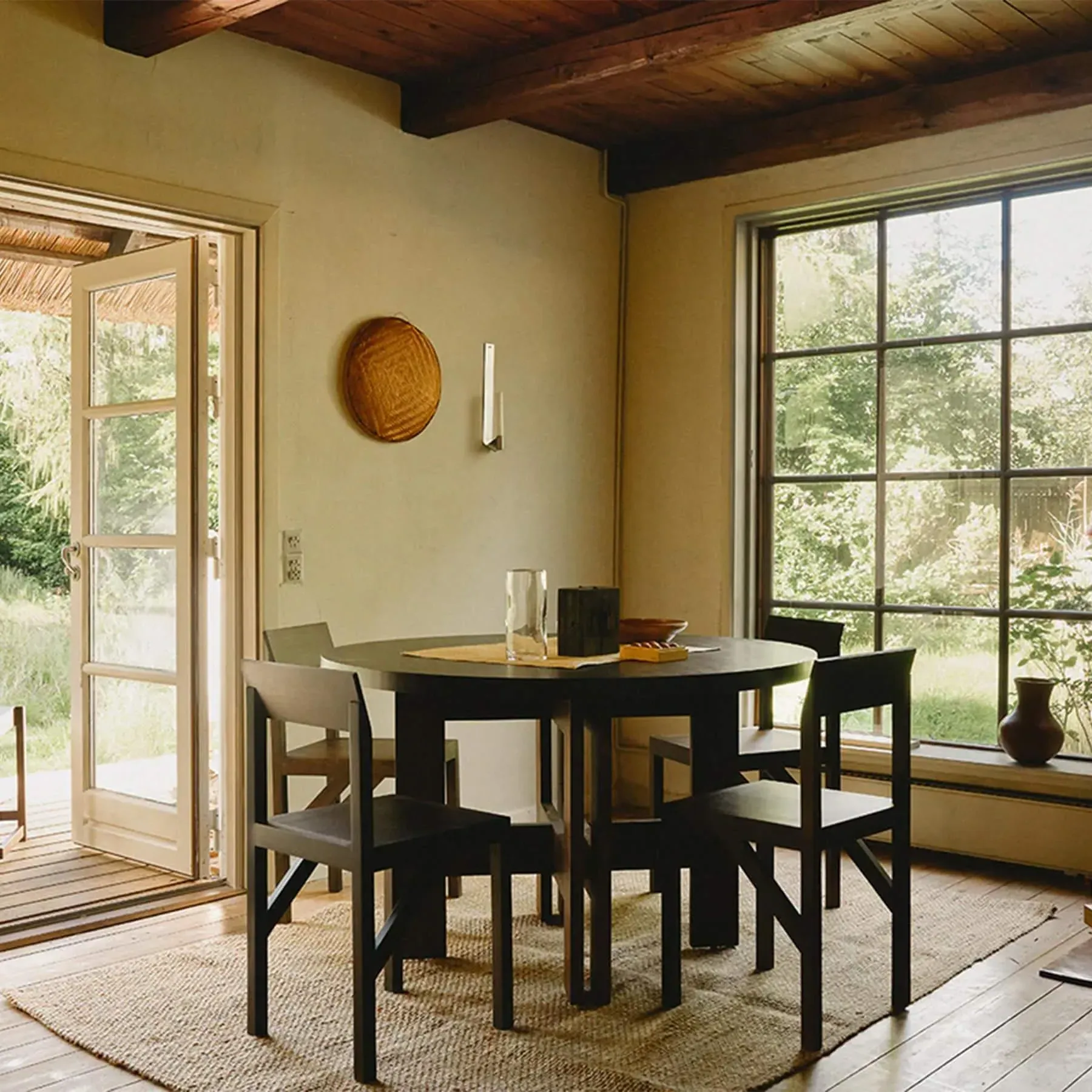Round Dining Table with Trestle Base - Dark Oak
