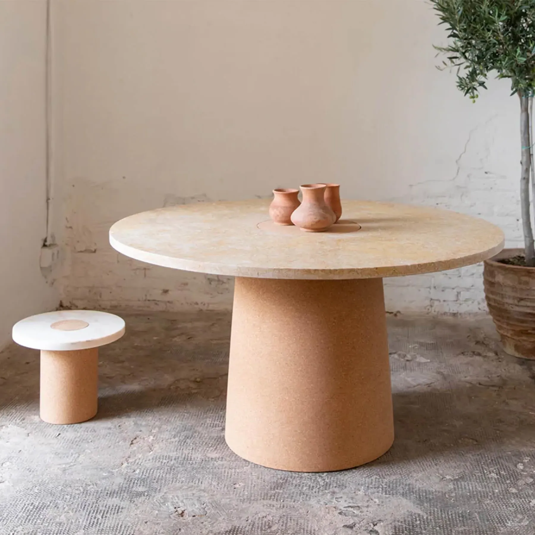 Round Dining Table - Yellow, Limestone