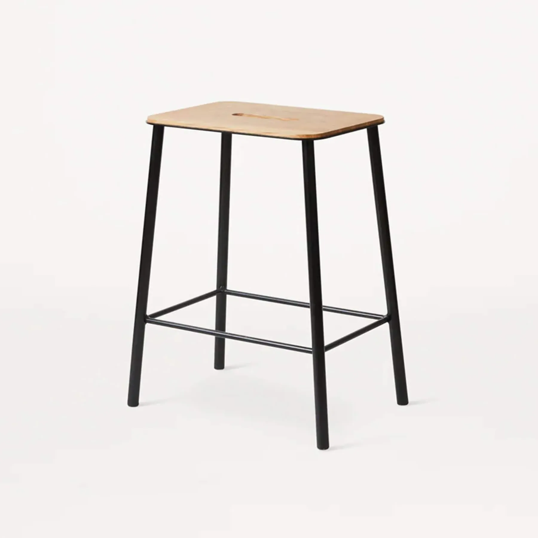 Stool with Black Legs - Anthracite, Leather