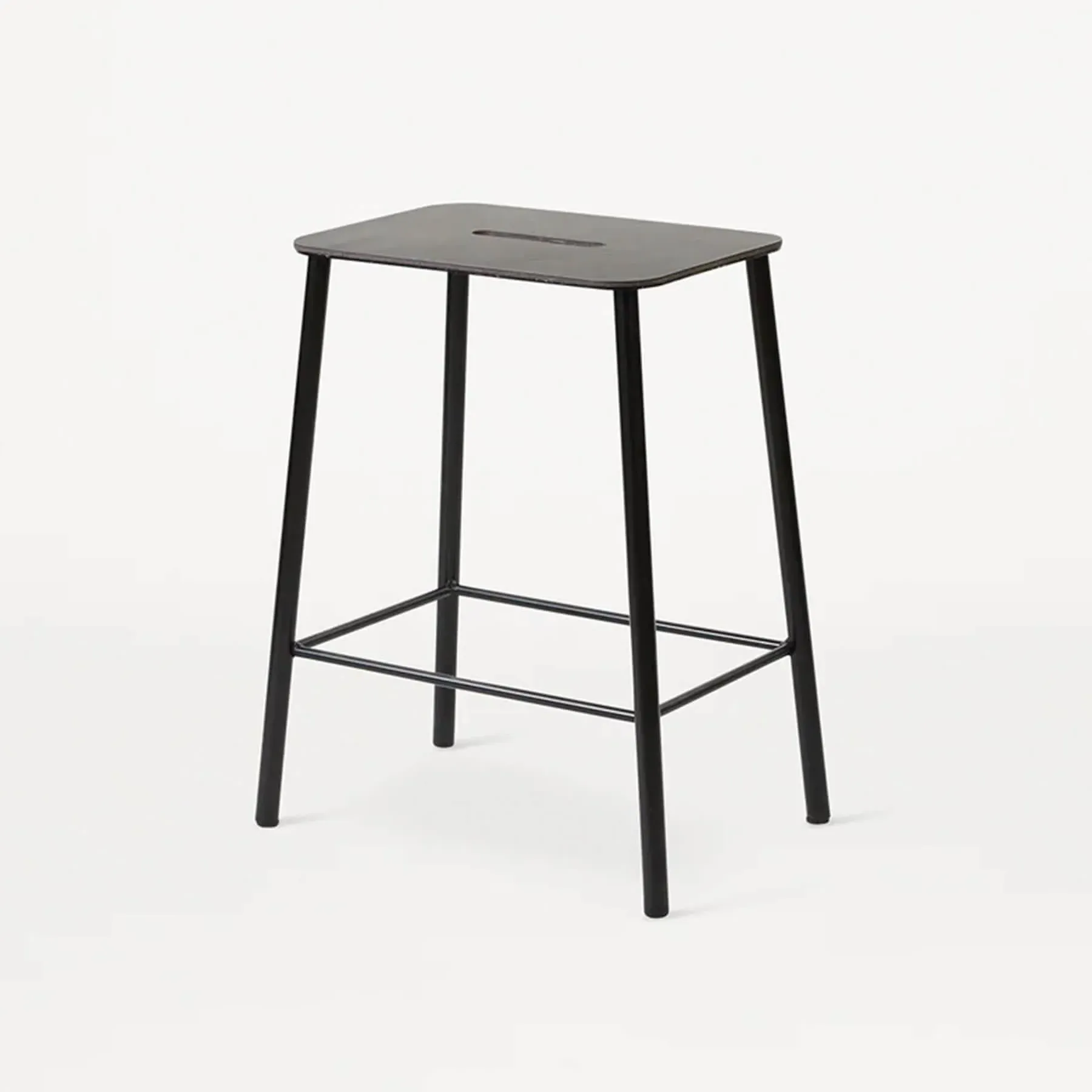 Stool with Black Legs - Anthracite, Leather image